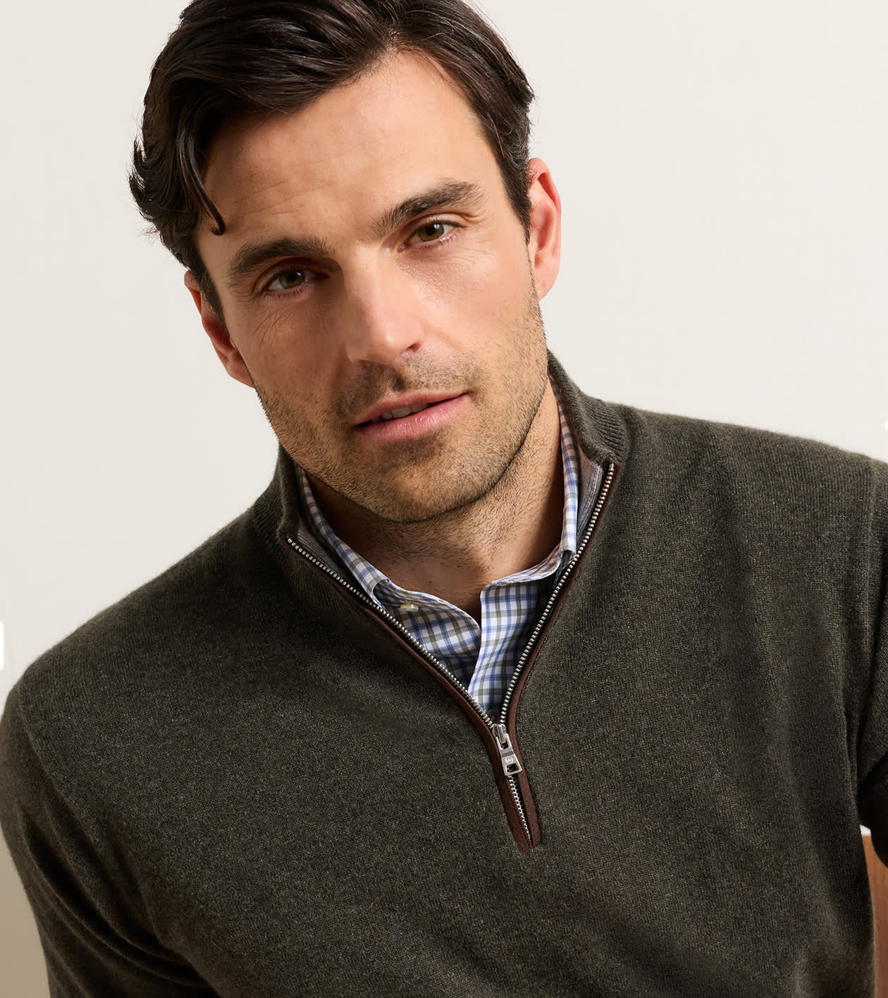 Artisan Crafted Cashmere Flex Quarter-Zip in Dark Olive - Alternate Image 3