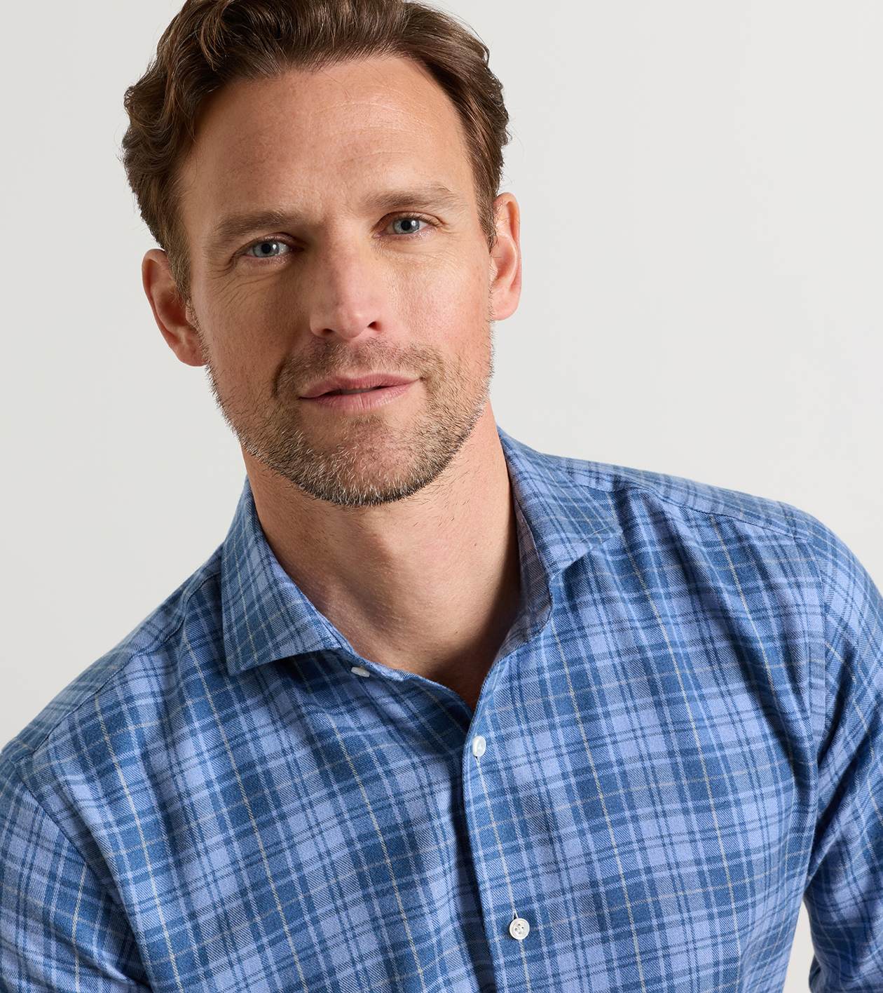 Gressan Italian Flannel Sport Shirt in WINDY BLUE - Alternate Image 3