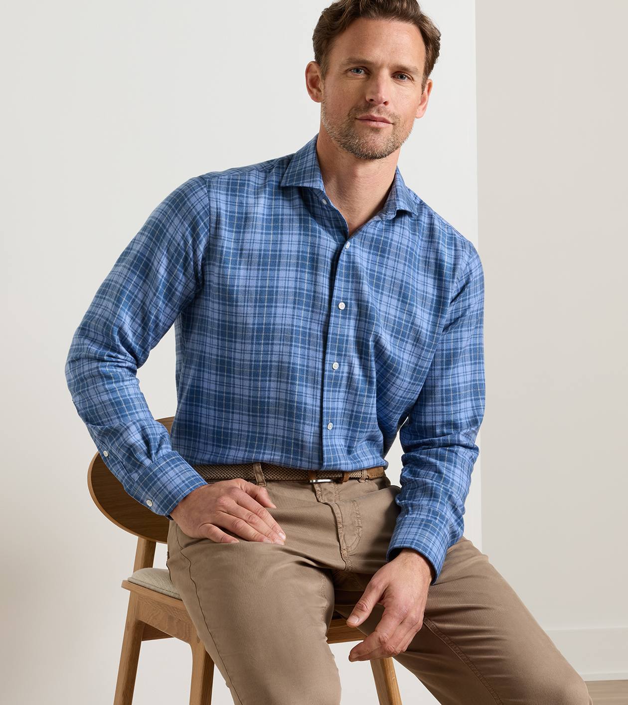 Gressan Italian Flannel Sport Shirt in WINDY BLUE - Alternate Image 1