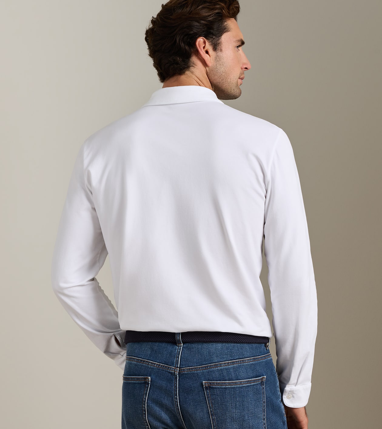 Crown Flex Cotton Long-Sleeve Polo in White - Alternate Image 2