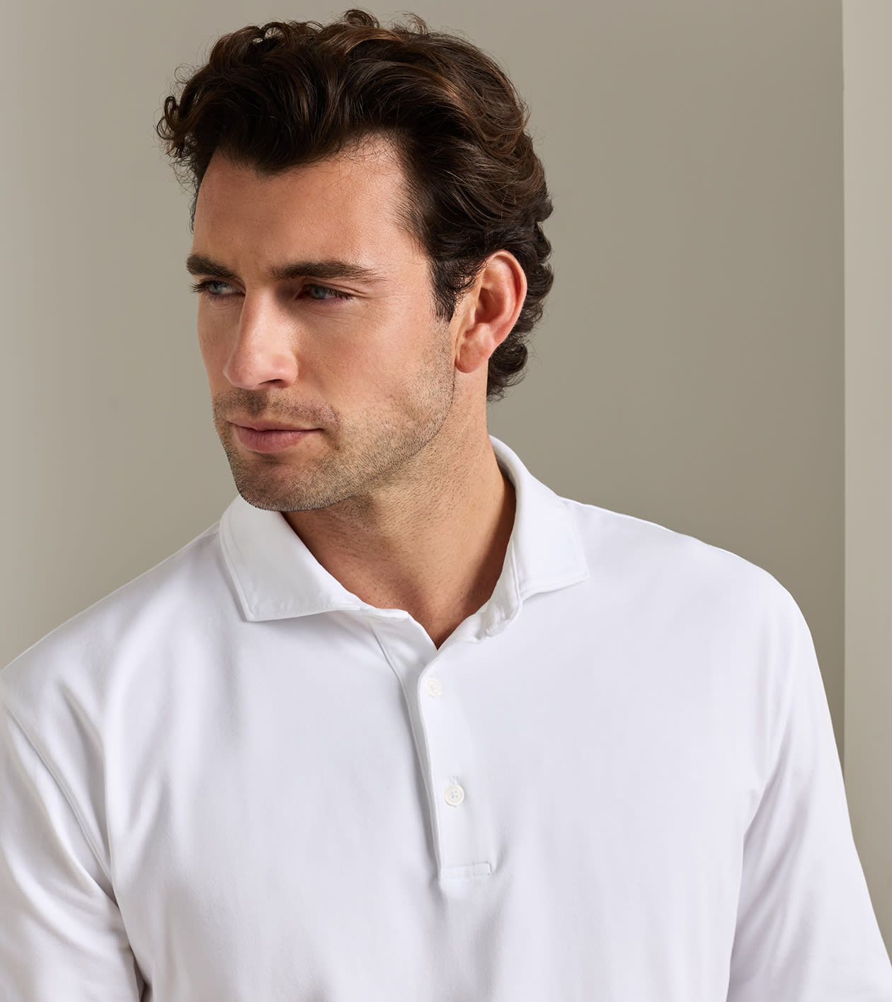 Crown Flex Cotton Long-Sleeve Polo in White - Alternate Image 3
