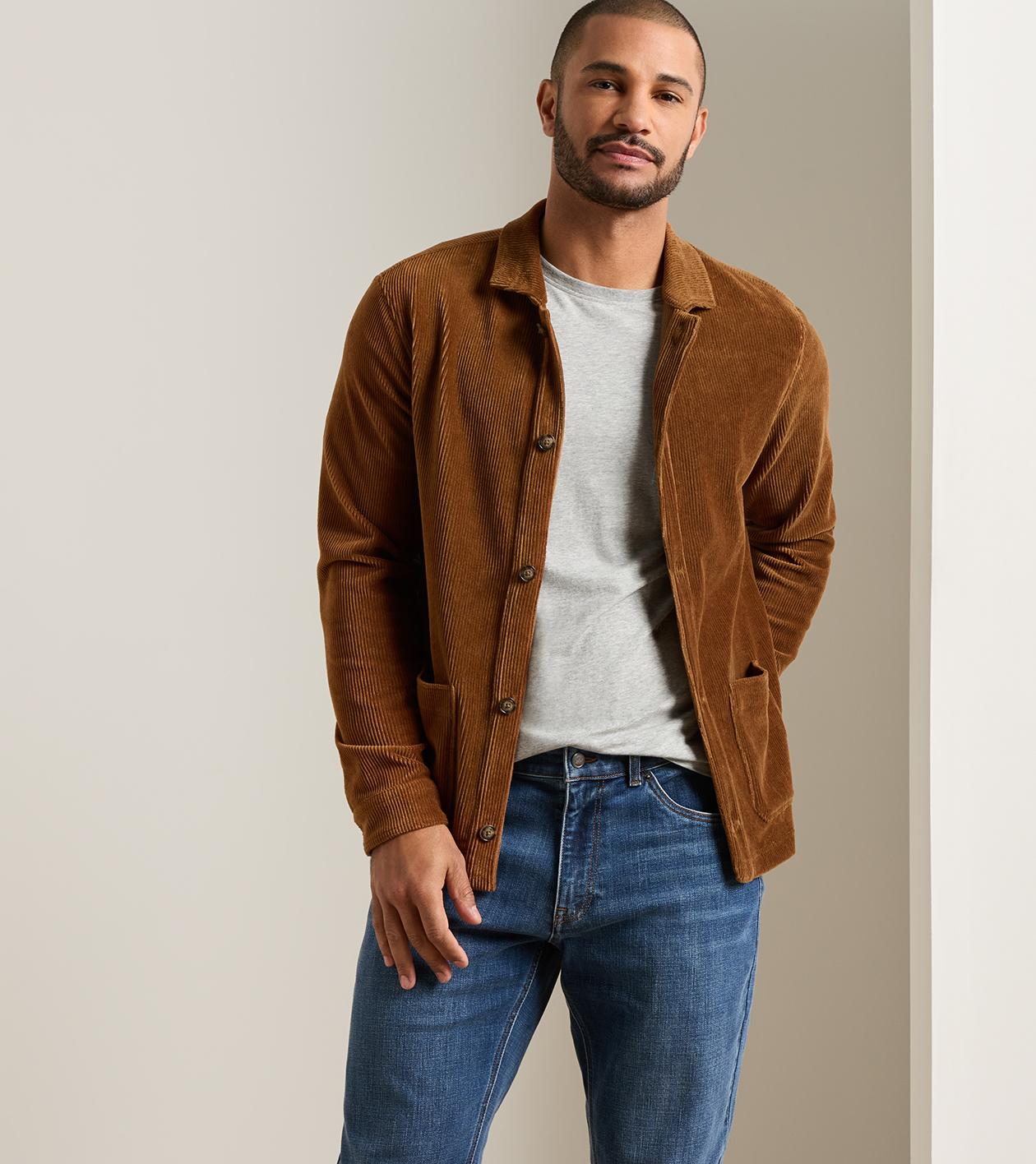 Corduroy Knit Chore Coat in Dark Amber - Alternate Image 1