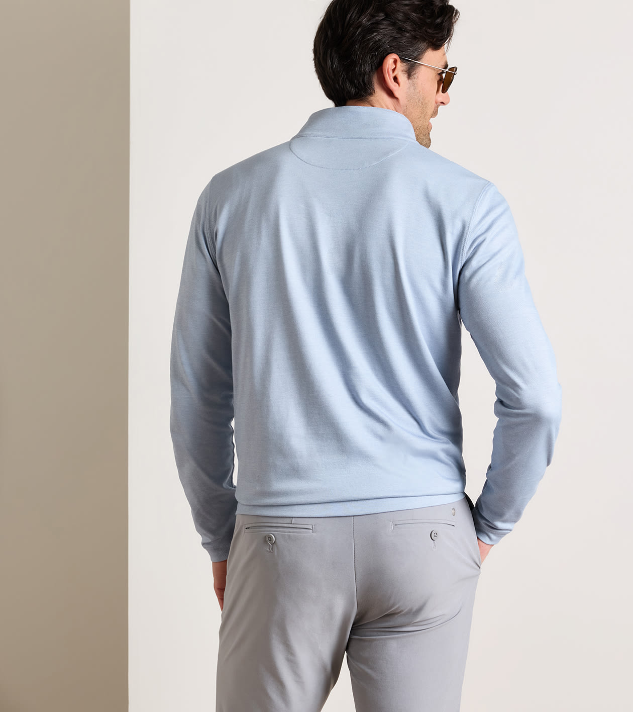 Albatross Cotton-Blend Piqu&eacute; Quarter-Zip in WINDY BLUE - Alternate Image 2