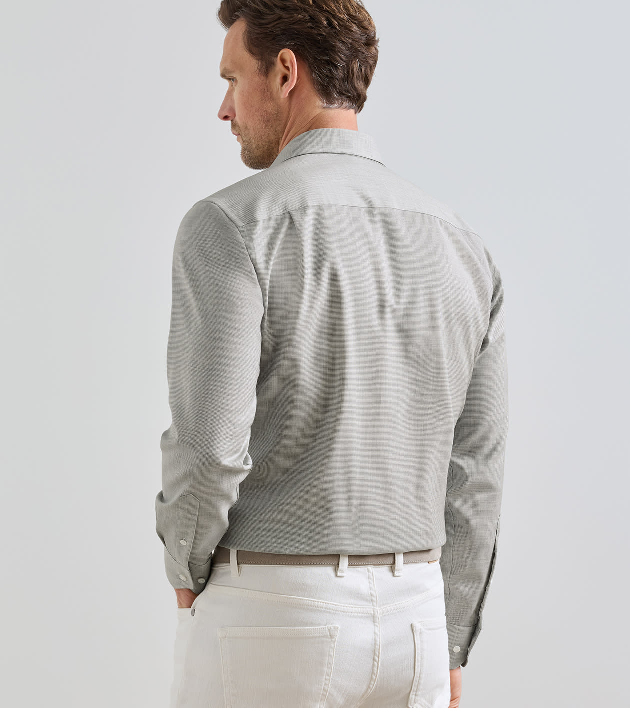 Micro Poplin Houndstooth Sport Shirt in SILVER STRAND - Alternate Image 2