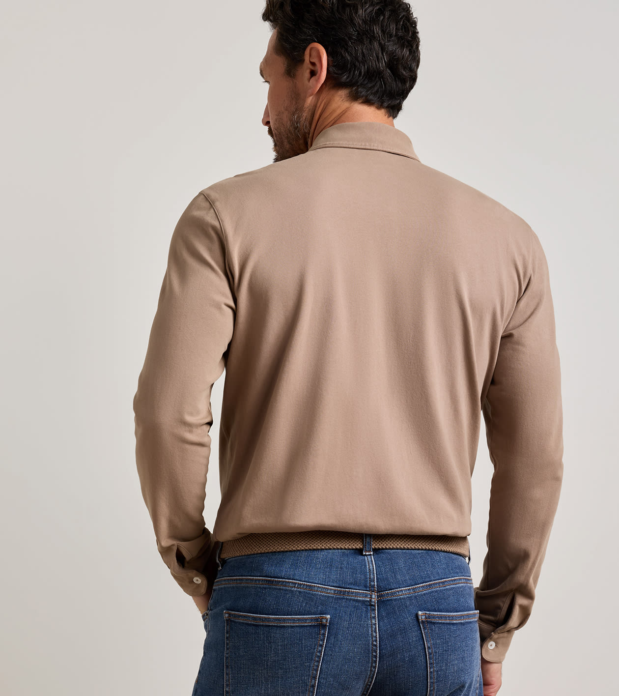Crown Flex Cotton Long-Sleeve Polo in SAWGRASS - Alternate Image 2