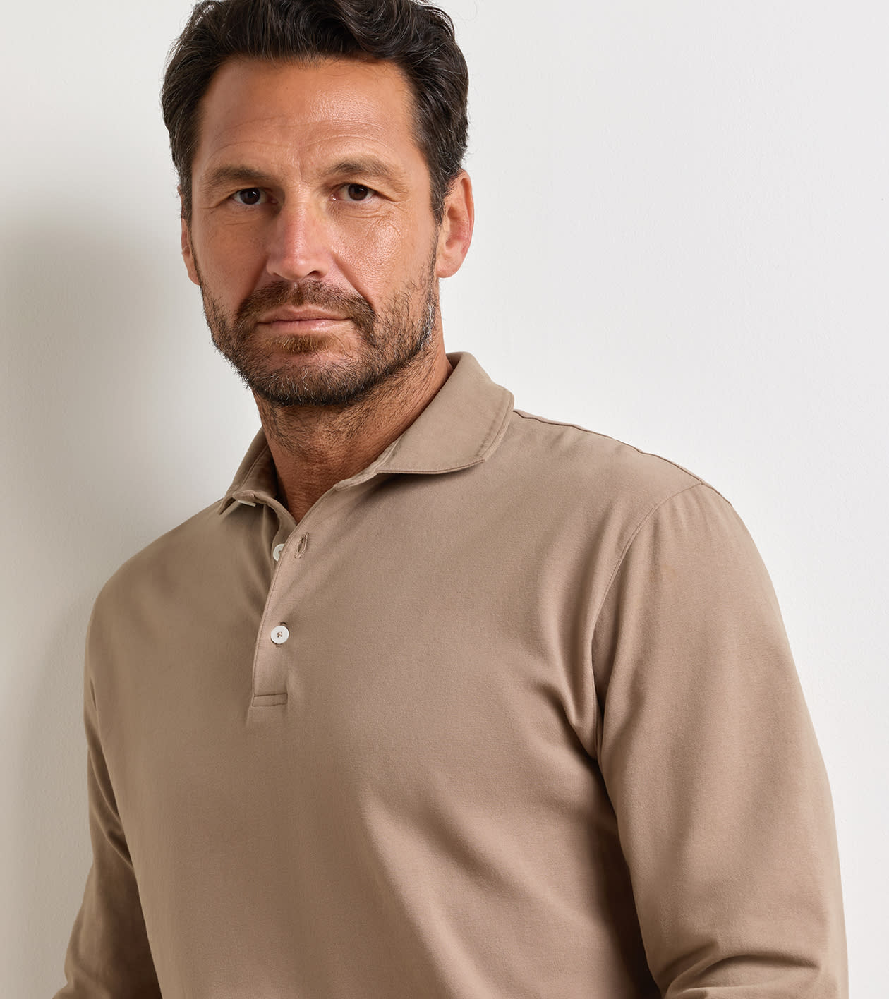 Crown Flex Cotton Long-Sleeve Polo in SAWGRASS - Alternate Image 3