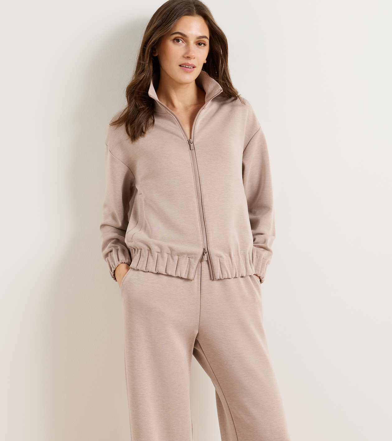 Flora Knit Melange Full-Zip Layer in CAMEL - Alternate Image 1