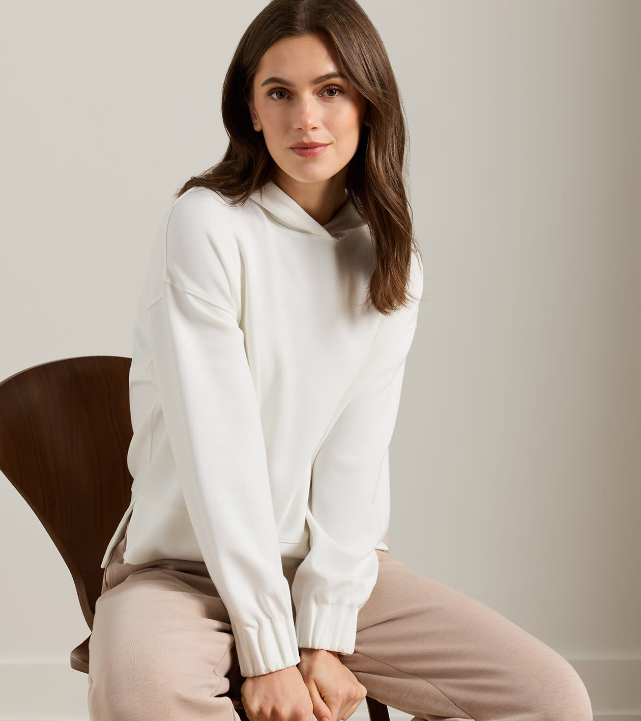 Flora Knit Hoodie in SOFT WHITE - Alternate Image 1