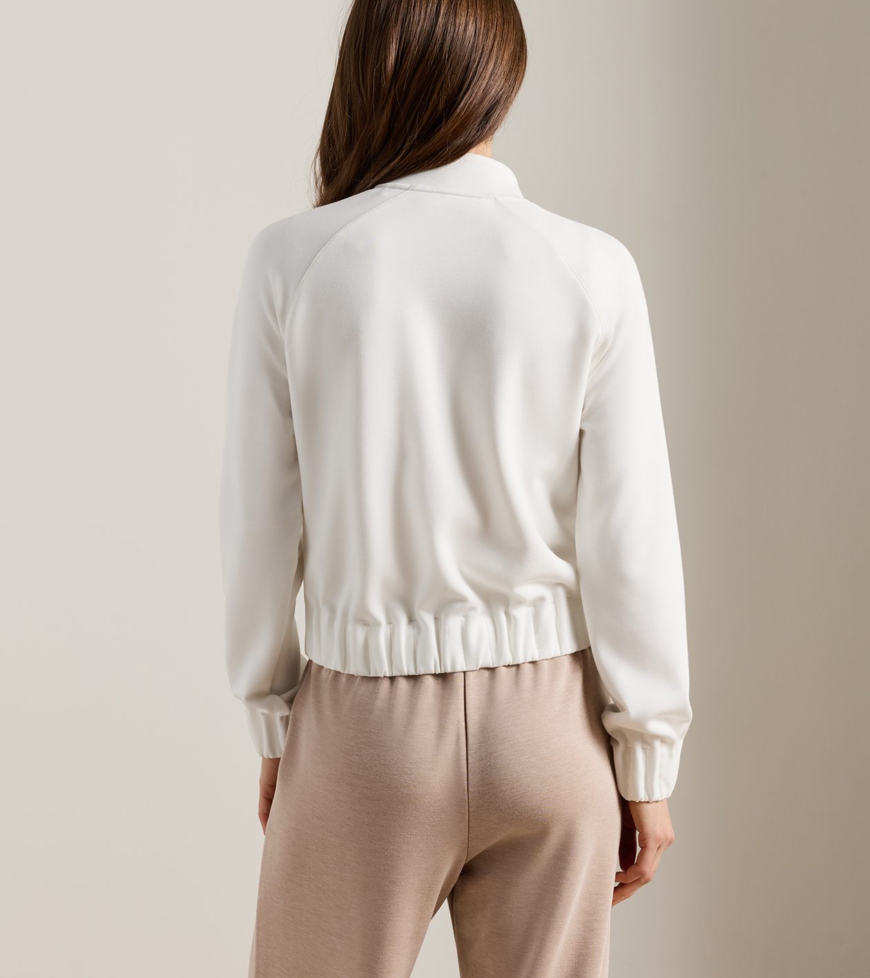 Flora Knit Bomber in SOFT WHITE / CAMEL - Alternate Image 2