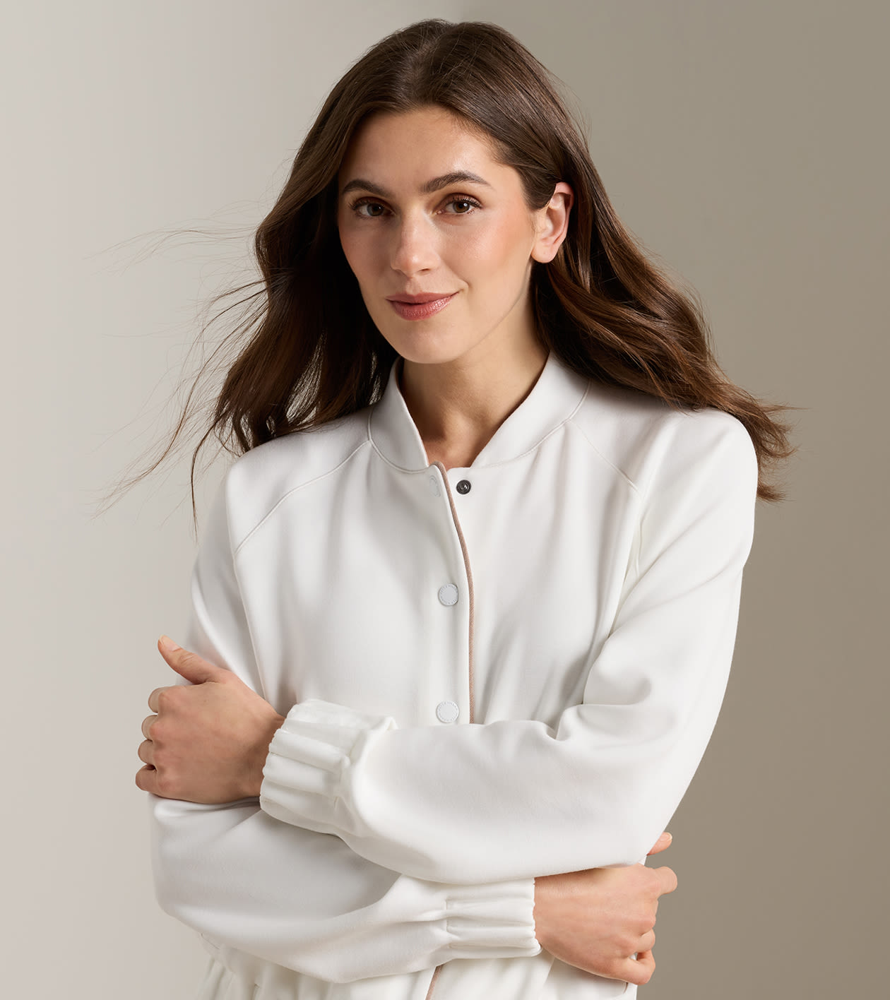 Flora Knit Bomber in SOFT WHITE / CAMEL - Alternate Image 3