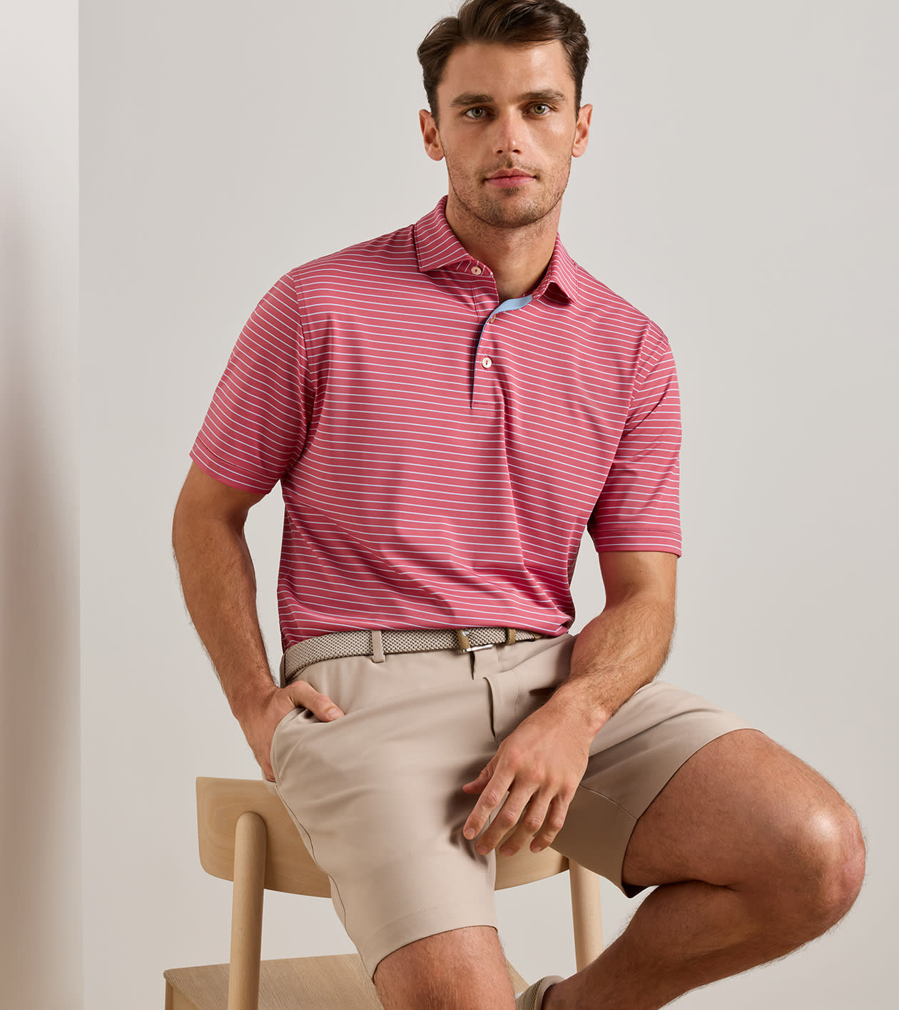 Oaks Performance Jersey Polo in RED CORAL - Alternate Image 1