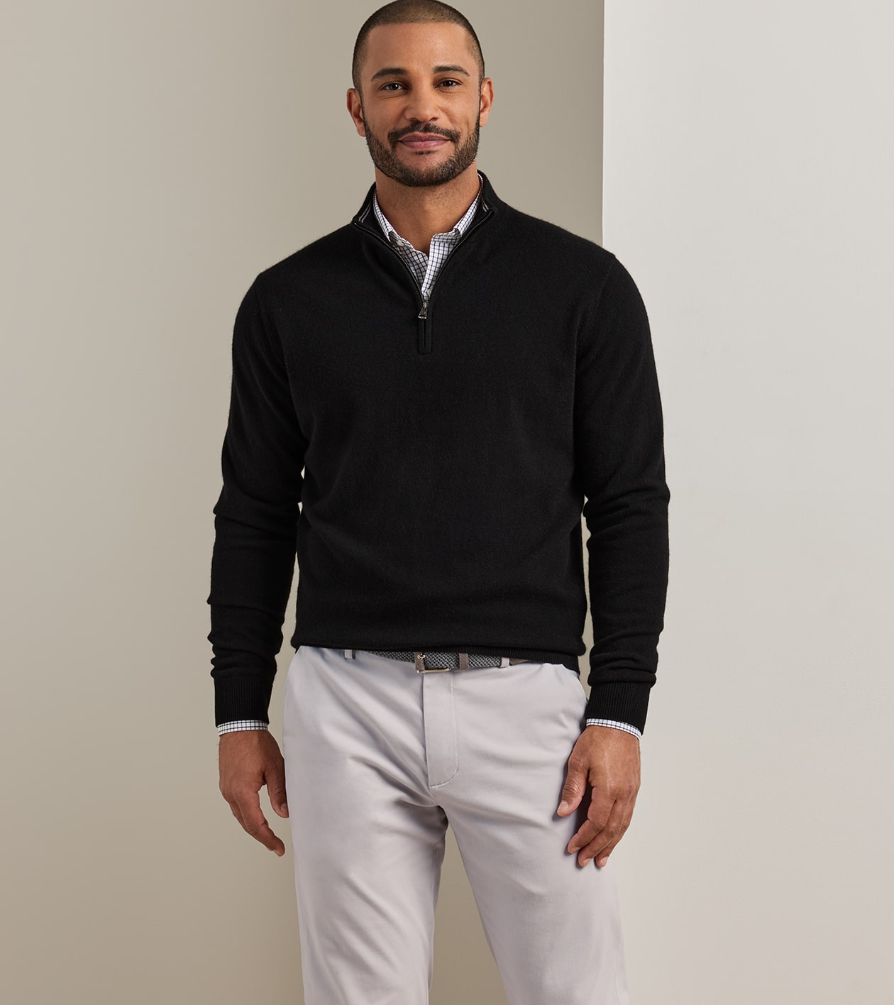 25th Anniversary Cashmere Quarter-Zip Jumper in Black - Alternate Image 1