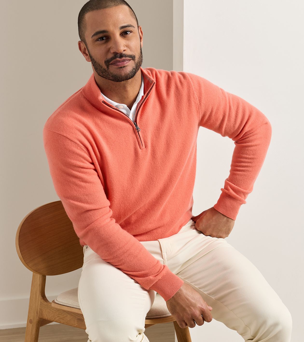 25th Anniversary Cashmere Quarter-Zip Jumper in Coral - Alternate Image 1