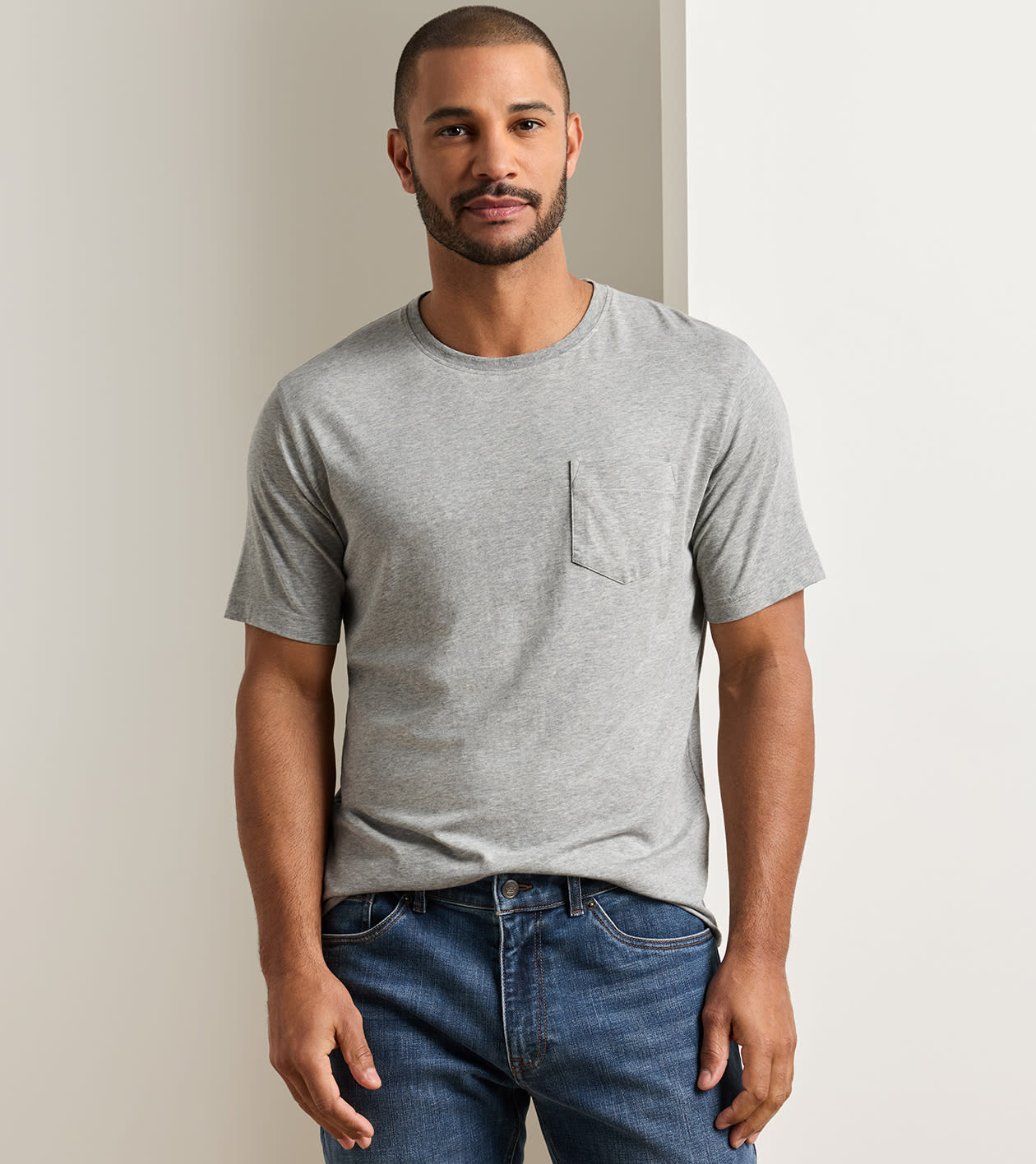 Crown Comfort Heathered Short-Sleeve Pocket Tee in Coastal Grey - Alternate Image 1