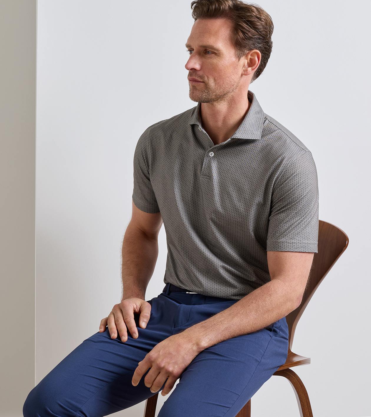 Albatross Diamond Cotton-Blend Piqu&eacute; Polo in Dark Olive - Alternate Image 1