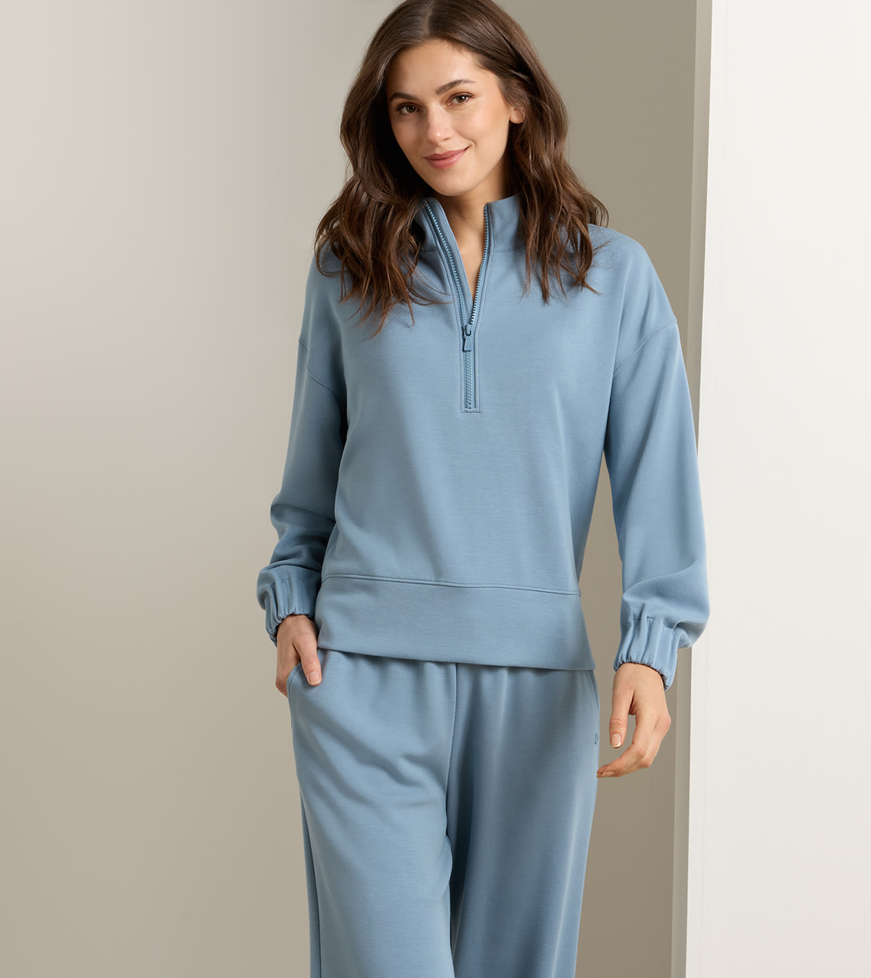 Flora Knit Half-Zip Pullover in RAINWATER - Alternate Image 1