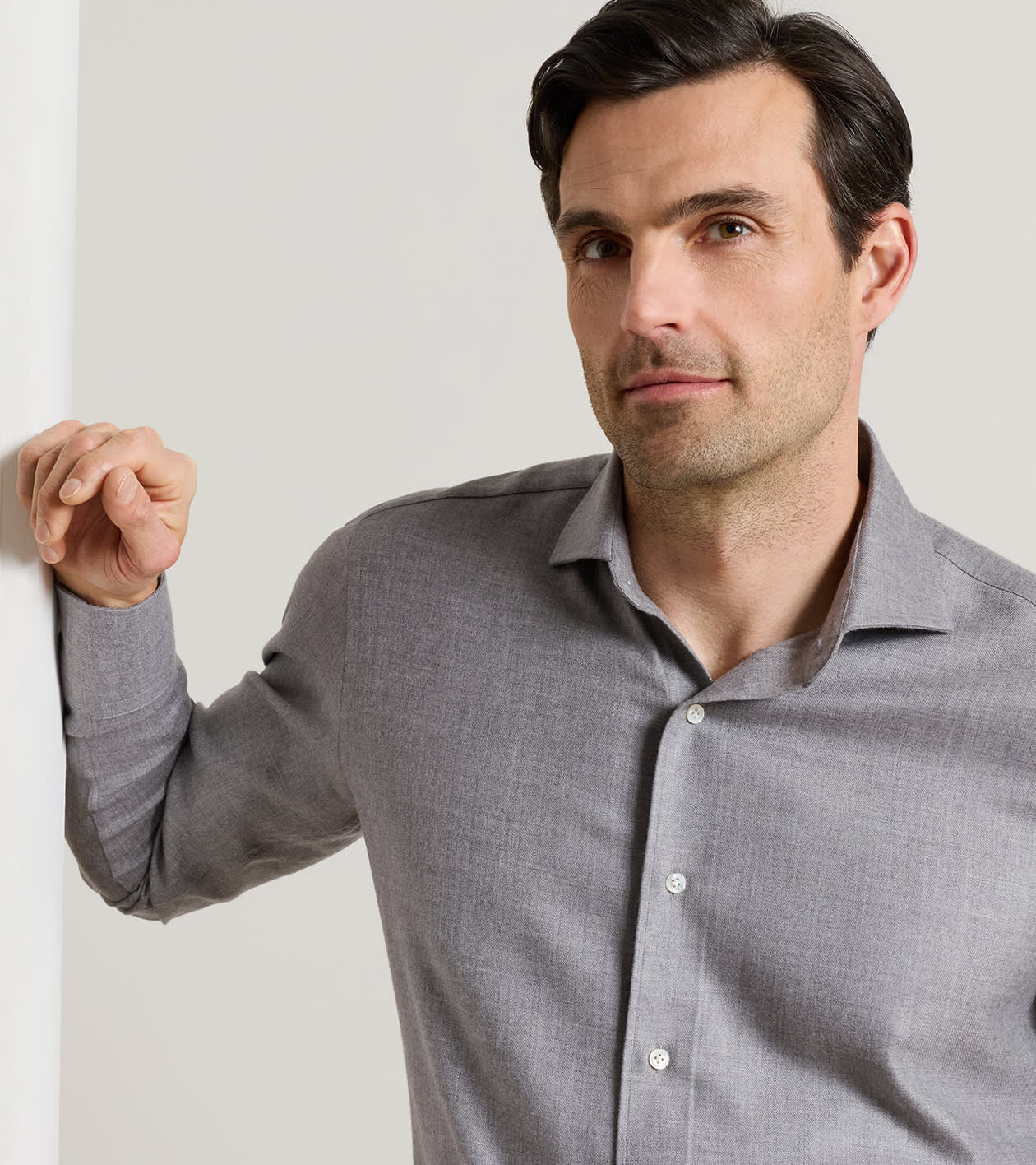 Artisan Crafted Cashmere Sport Shirt in Argento - Alternate Image 3