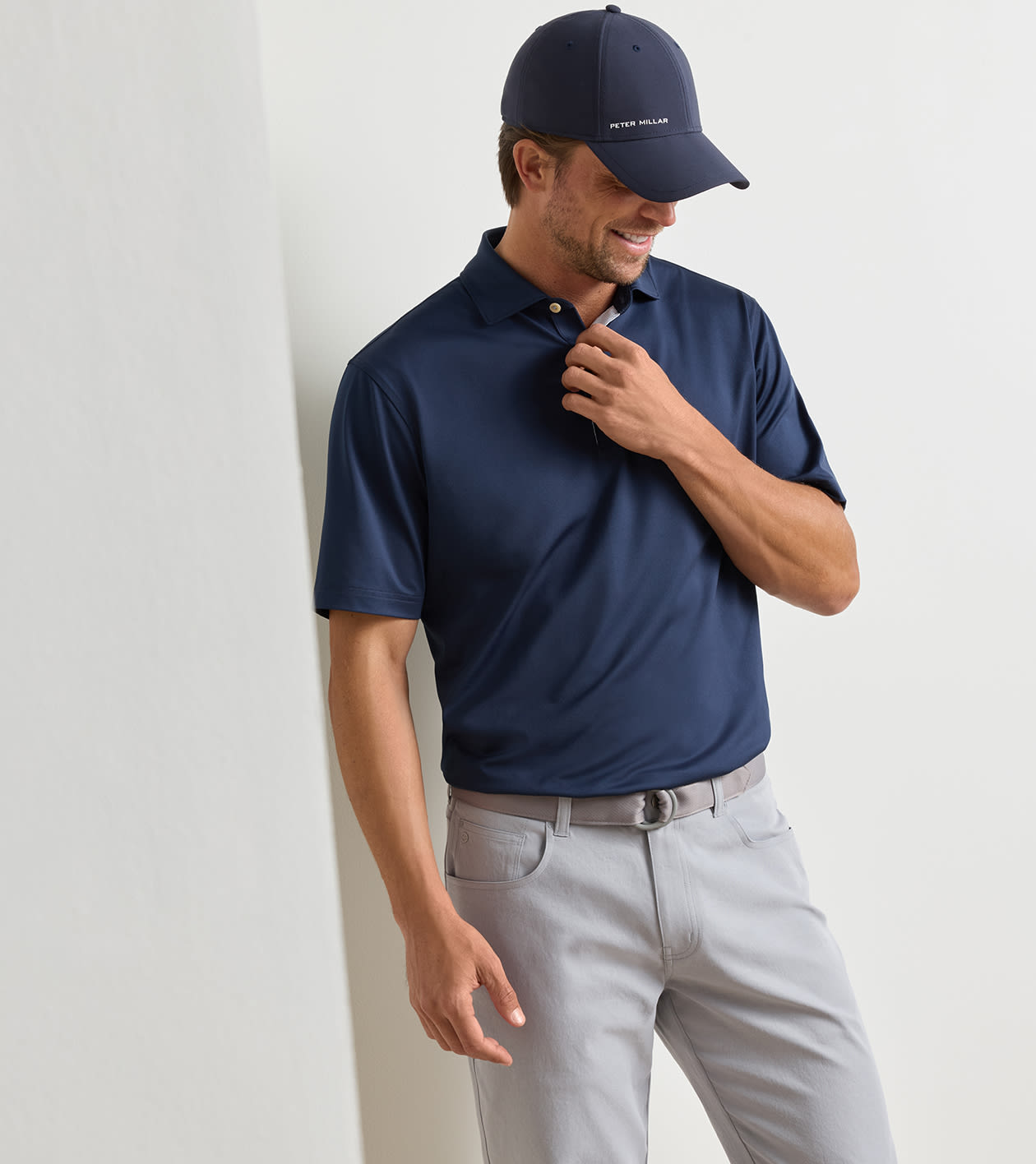 Solid Performance Jersey Polo in Navy - Alternate Image 1