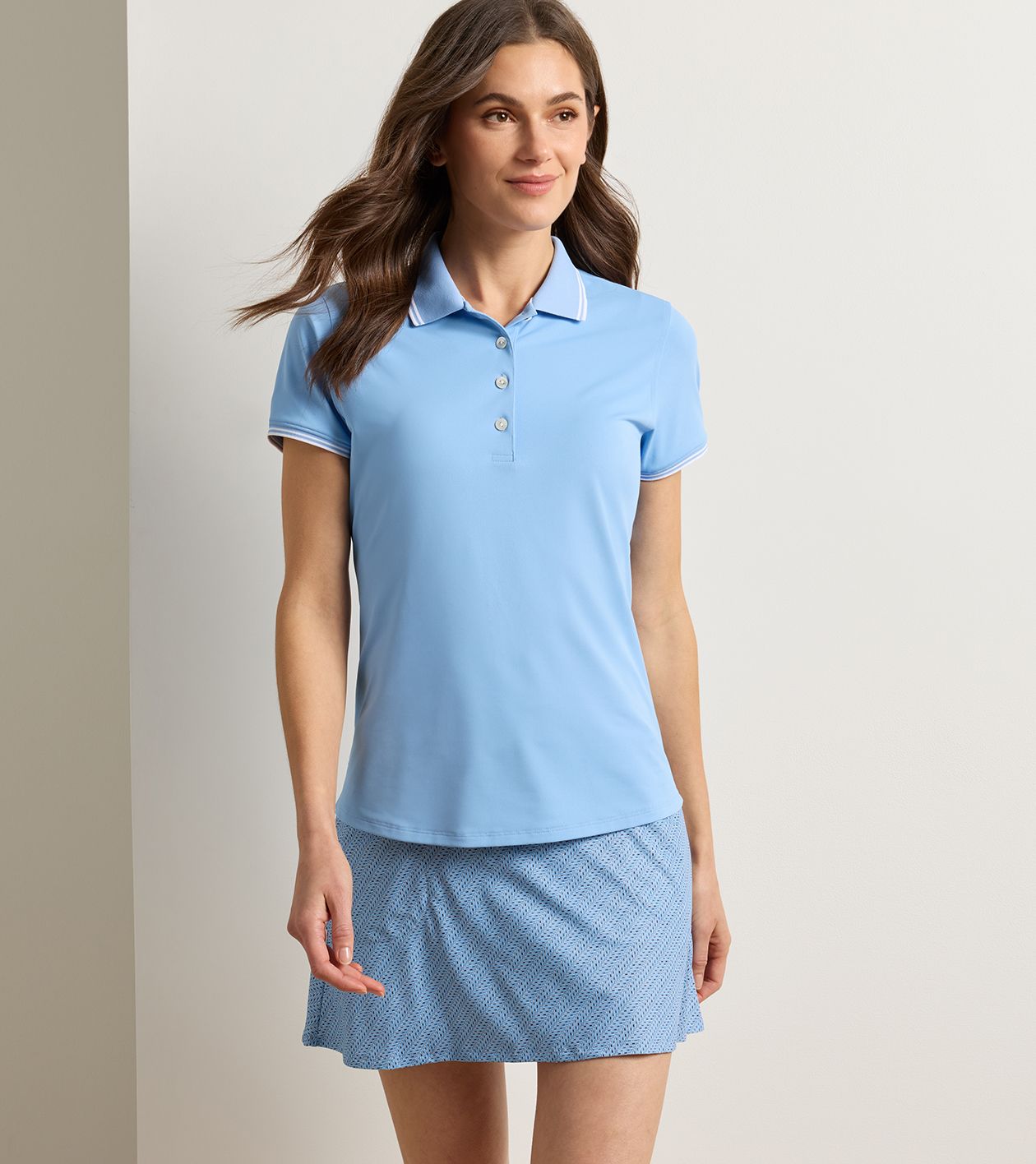 Canterbury Tipped Sport Mesh Short-Sleeve Polo in Cottage Blue/White - Alternate Image 1