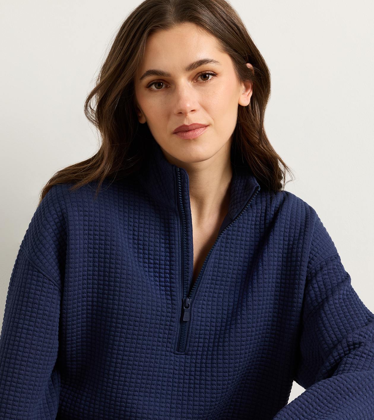 Flora Knit Jacquard Half-Zip Pullover in Navy - Alternate Image 3
