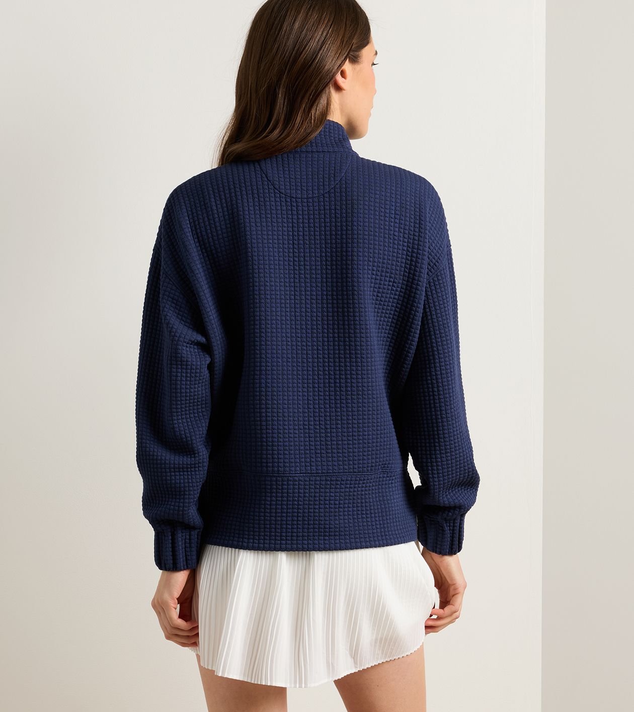 Flora Knit Jacquard Half-Zip Pullover in Navy - Alternate Image 2