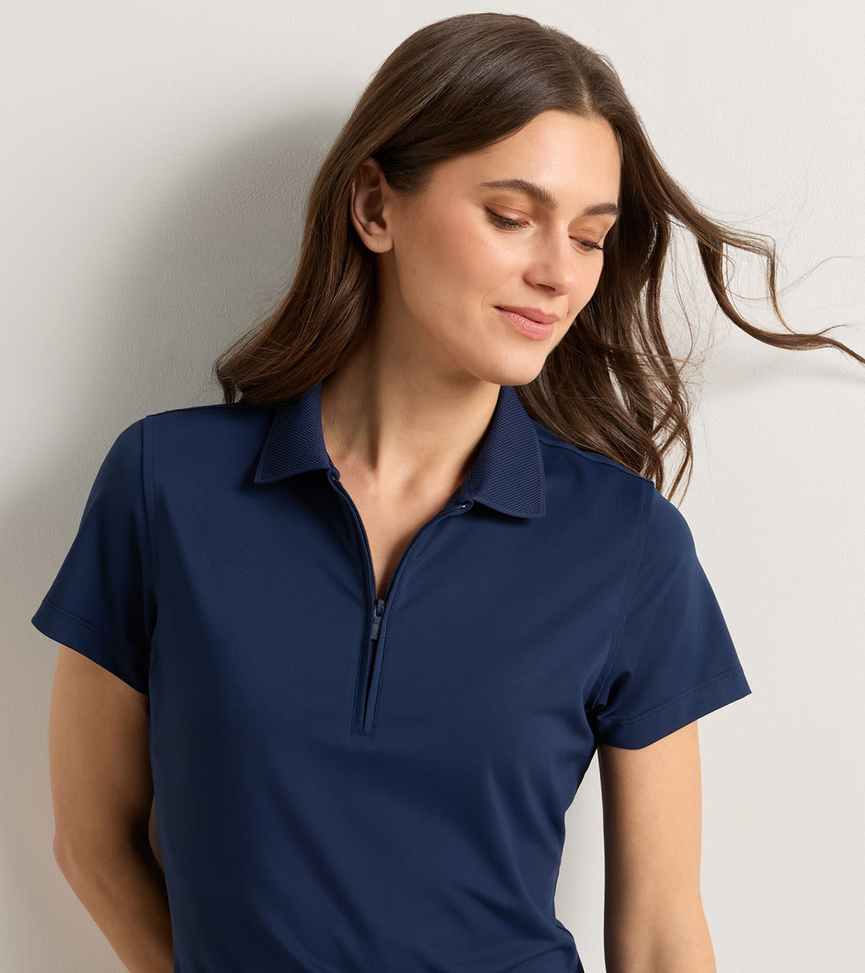 Keswick Zip Neck Short-Sleeve Polo in Navy - Alternate Image 4