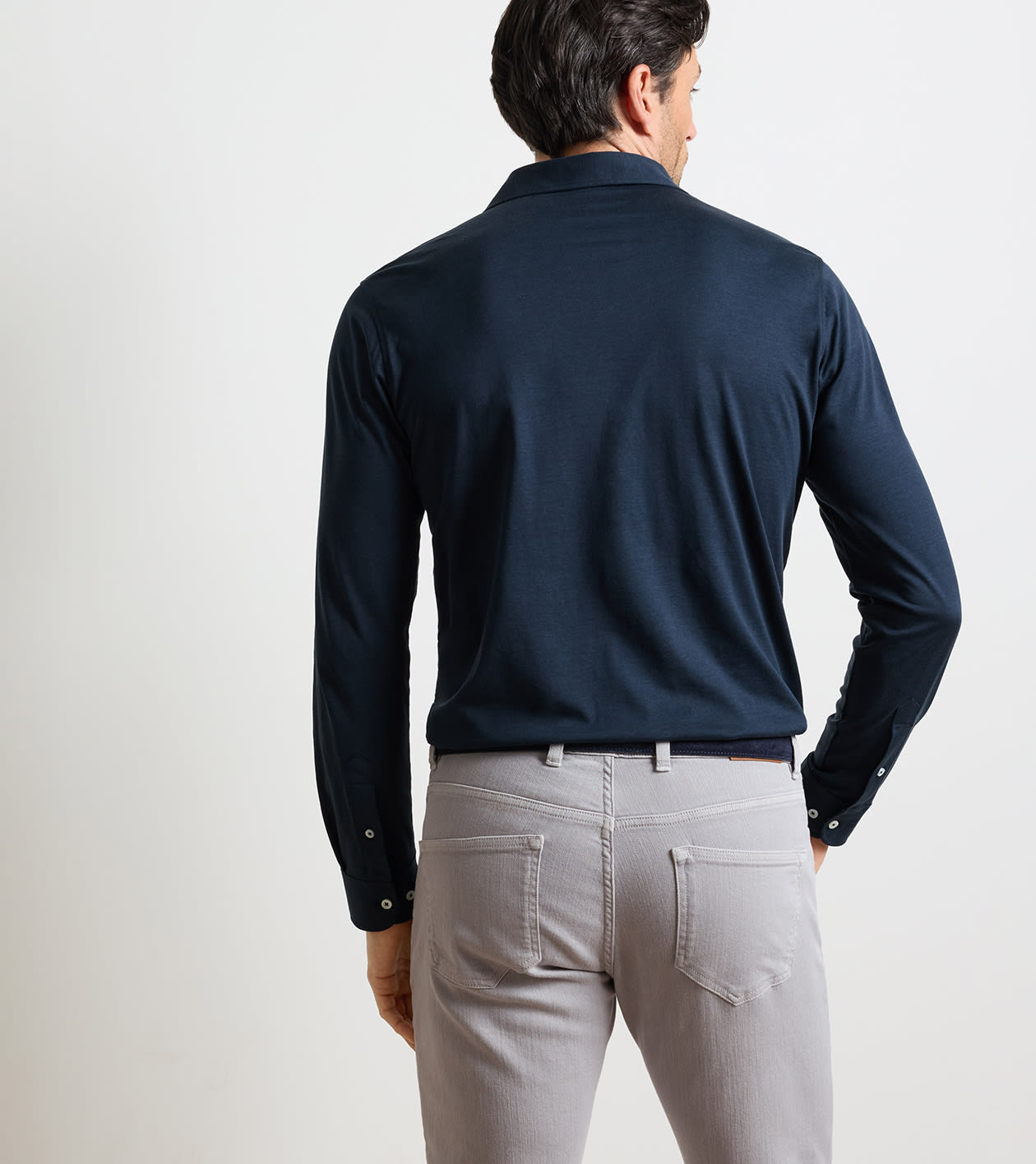 Ashby Silk Cotton Long-Sleeve Polo in Navy - Alternate Image 2