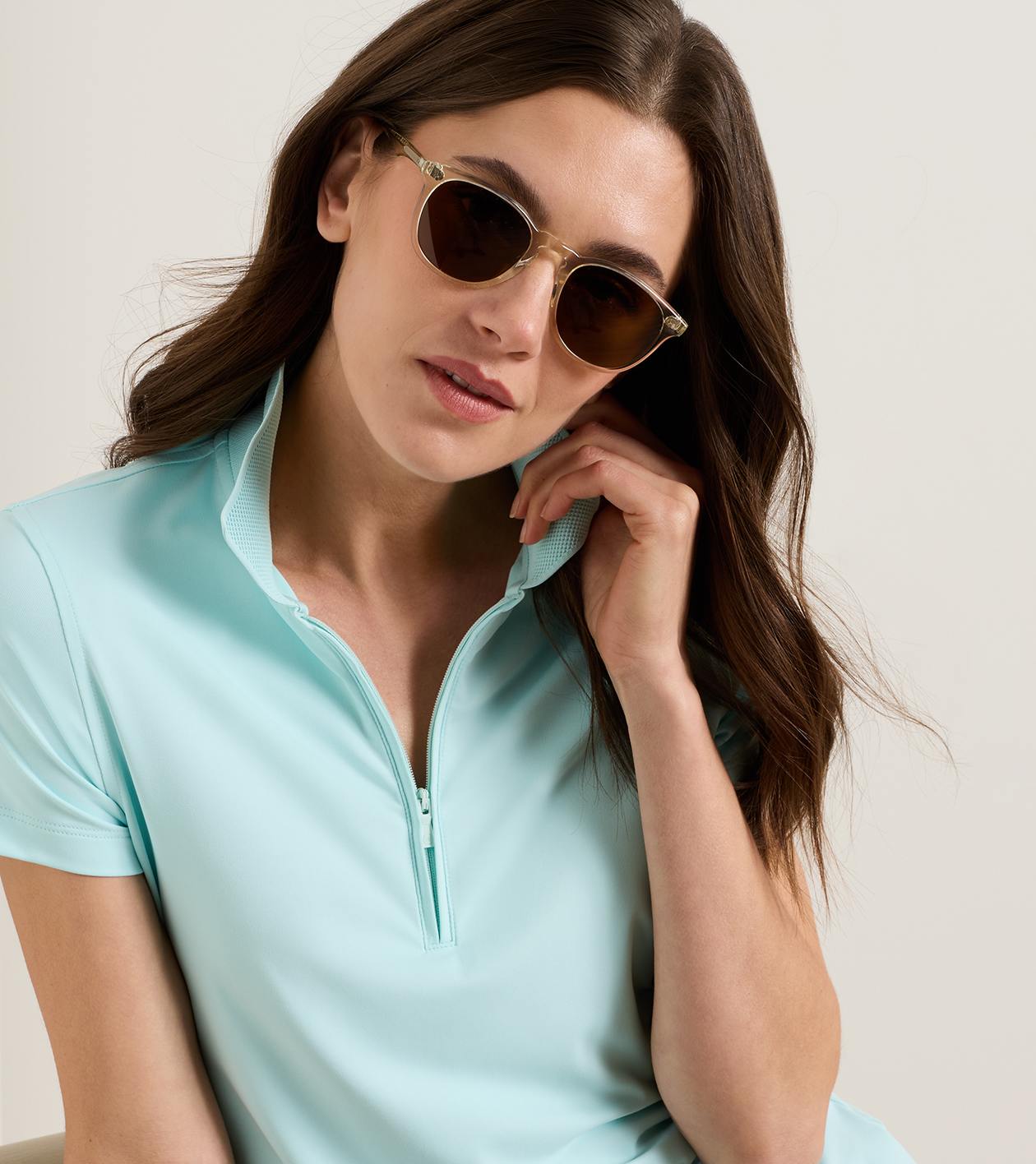 Keswick Zip Neck Short-Sleeve Polo in OCEAN AIR - Alternate Image 4