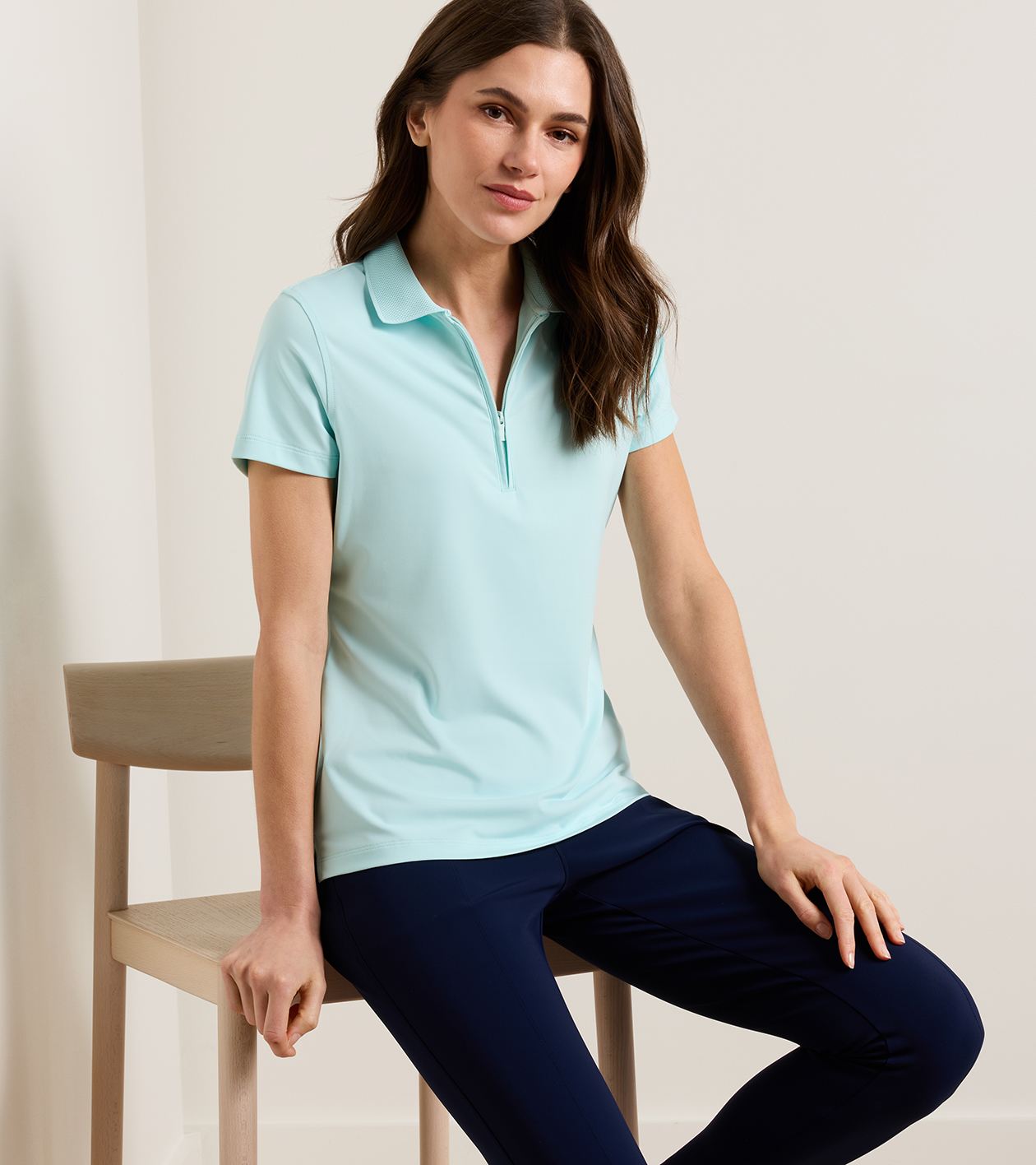 Keswick Zip Neck Short-Sleeve Polo in OCEAN AIR - Alternate Image 1