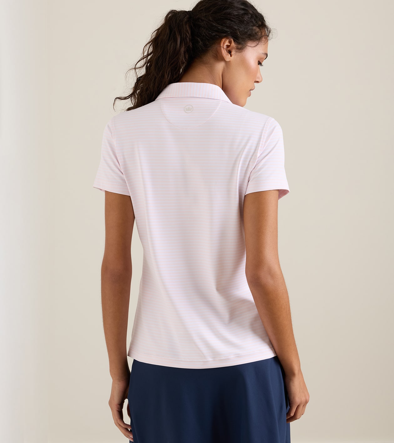 Harbour Stripe Short-Sleeve Jersey Polo in PEARL PINK - Alternate Image 2