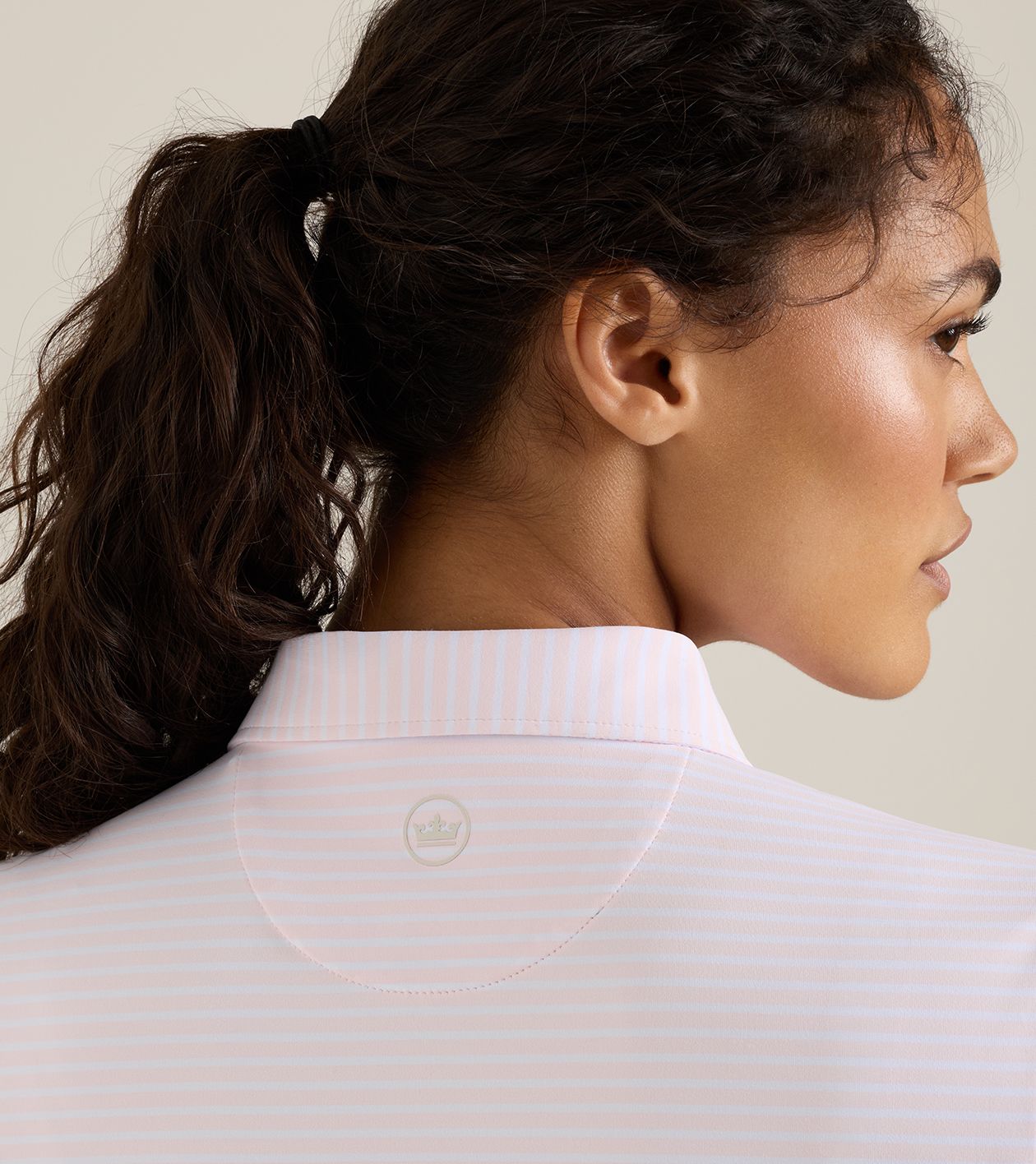 Harbour Stripe Short-Sleeve Jersey Polo in PEARL PINK - Alternate Image 3