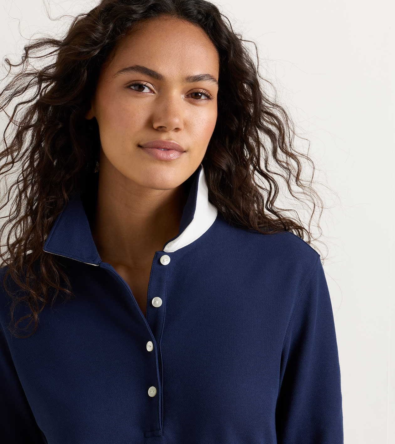 Coolspun Lite Cotton Piqu&eacute; Long Sleeve Polo in NAVY / SOFT WHITE - Alternate Image 4