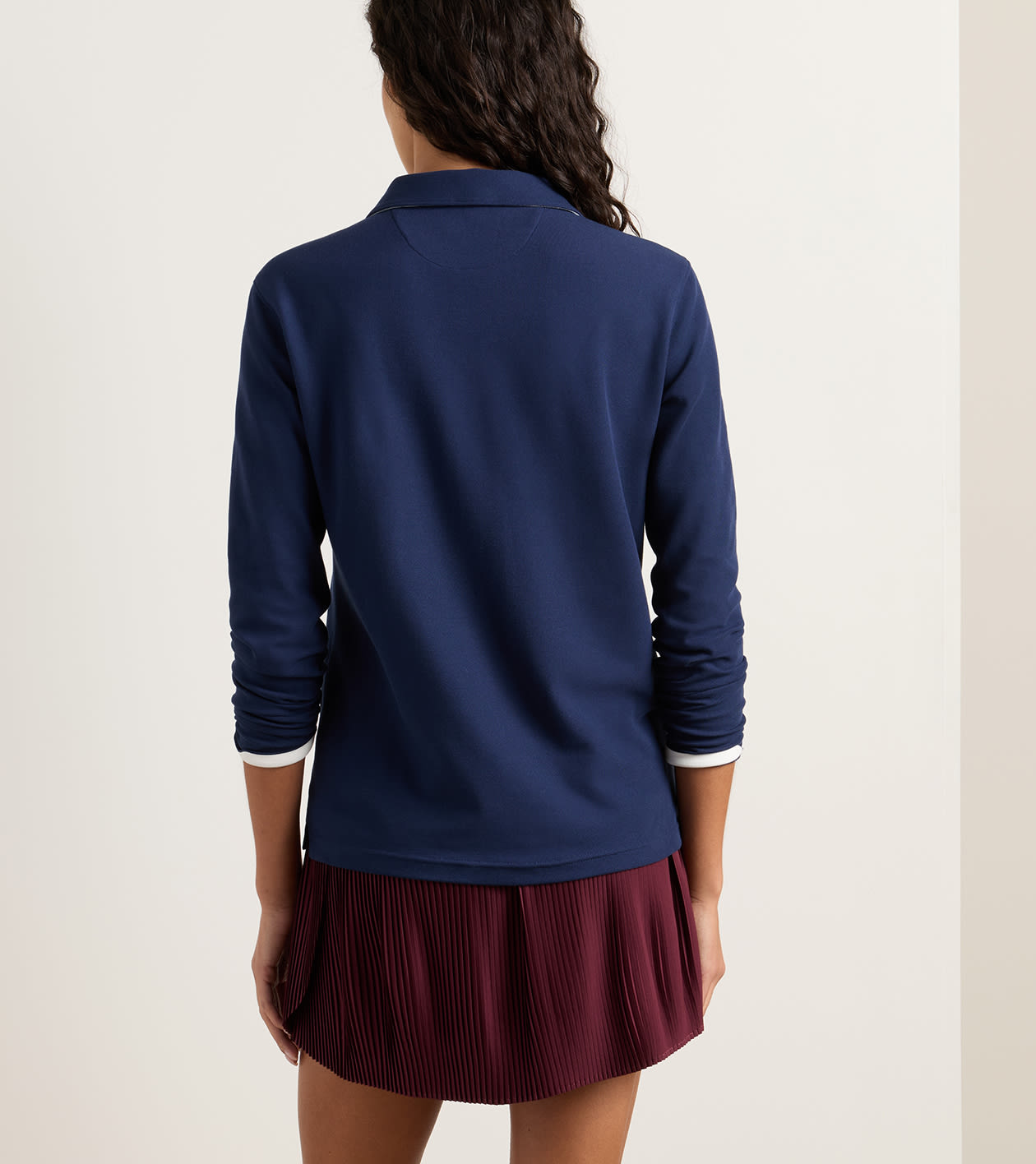 Coolspun Lite Cotton Piqu&eacute; Long Sleeve Polo in NAVY / SOFT WHITE - Alternate Image 2