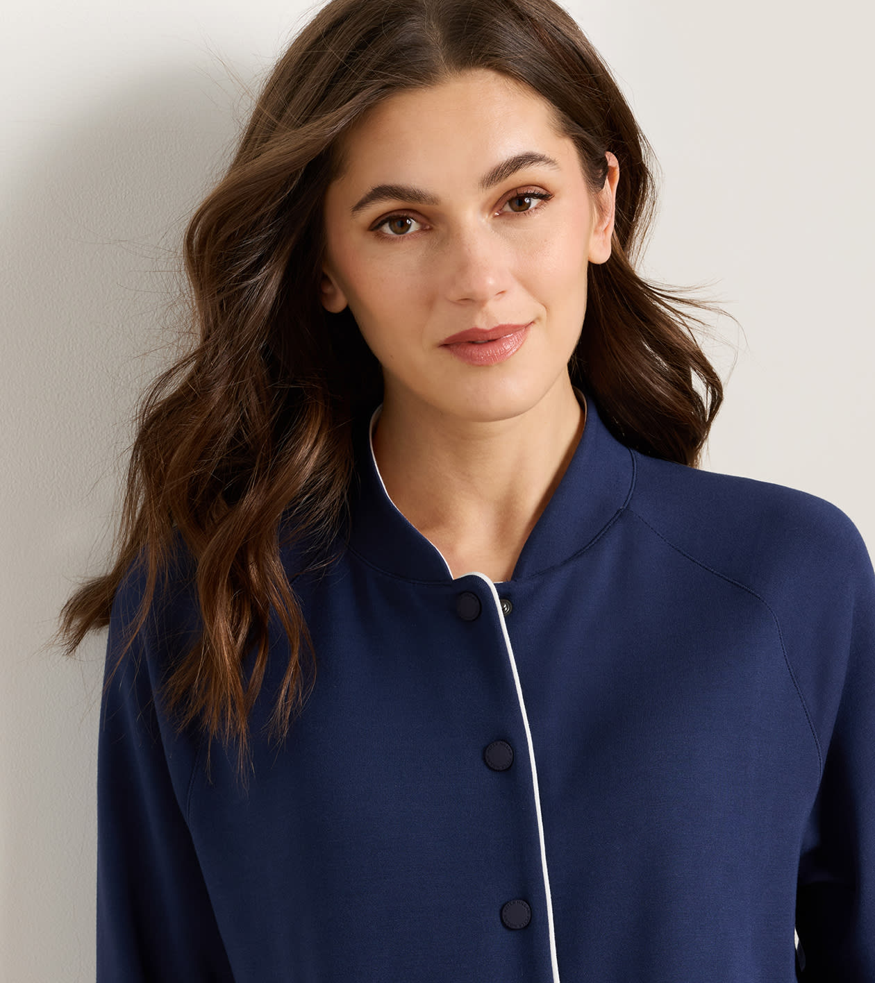 Flora Knit Bomber in NAVY / SOFT WHITE - Alternate Image 4