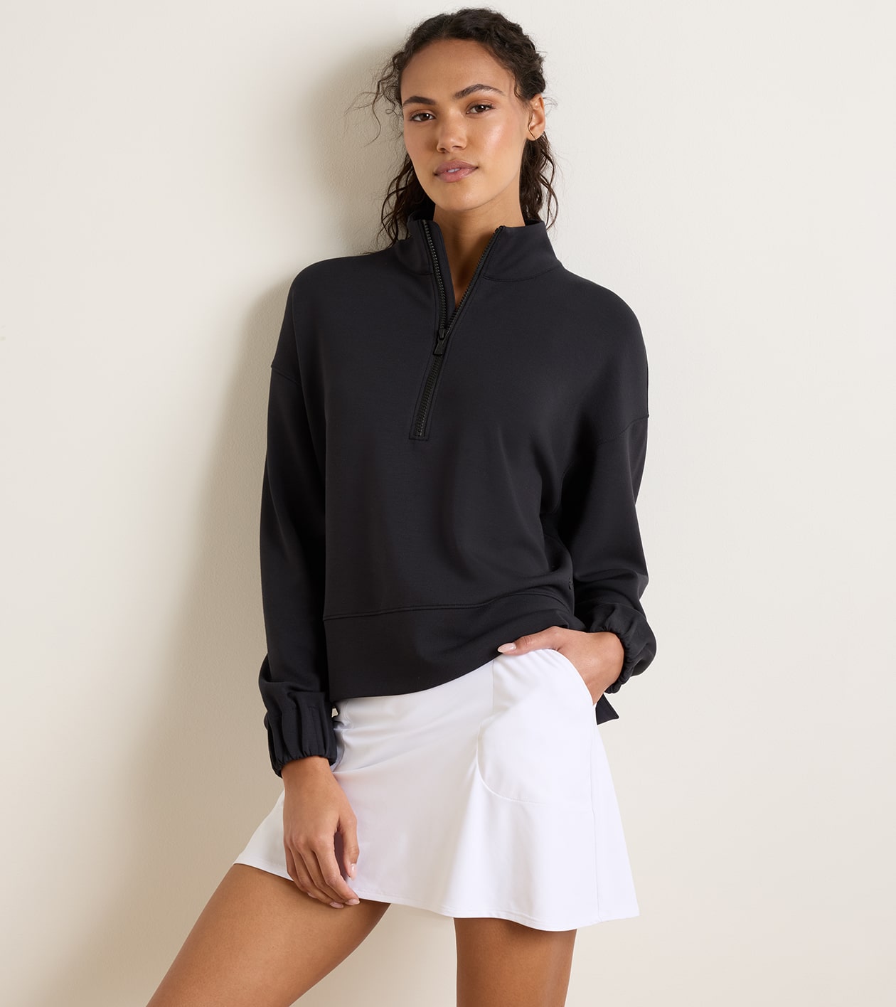 Flora Knit Half-Zip Pullover in Black - Alternate Image 1