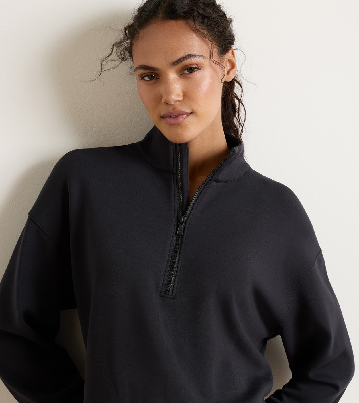Flora Knit Half-Zip Pullover in Black - Alternate Image 4