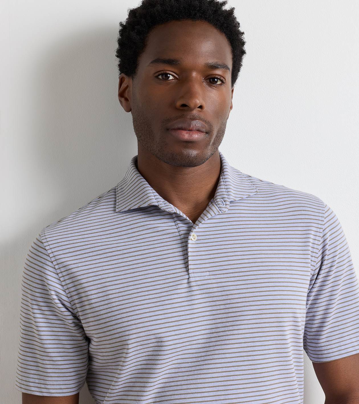 Albatross Stripe Cotton-Blend Piqu&eacute; Polo in WINDY BLUE / LIGHT MOCHA - Alternate Image 4