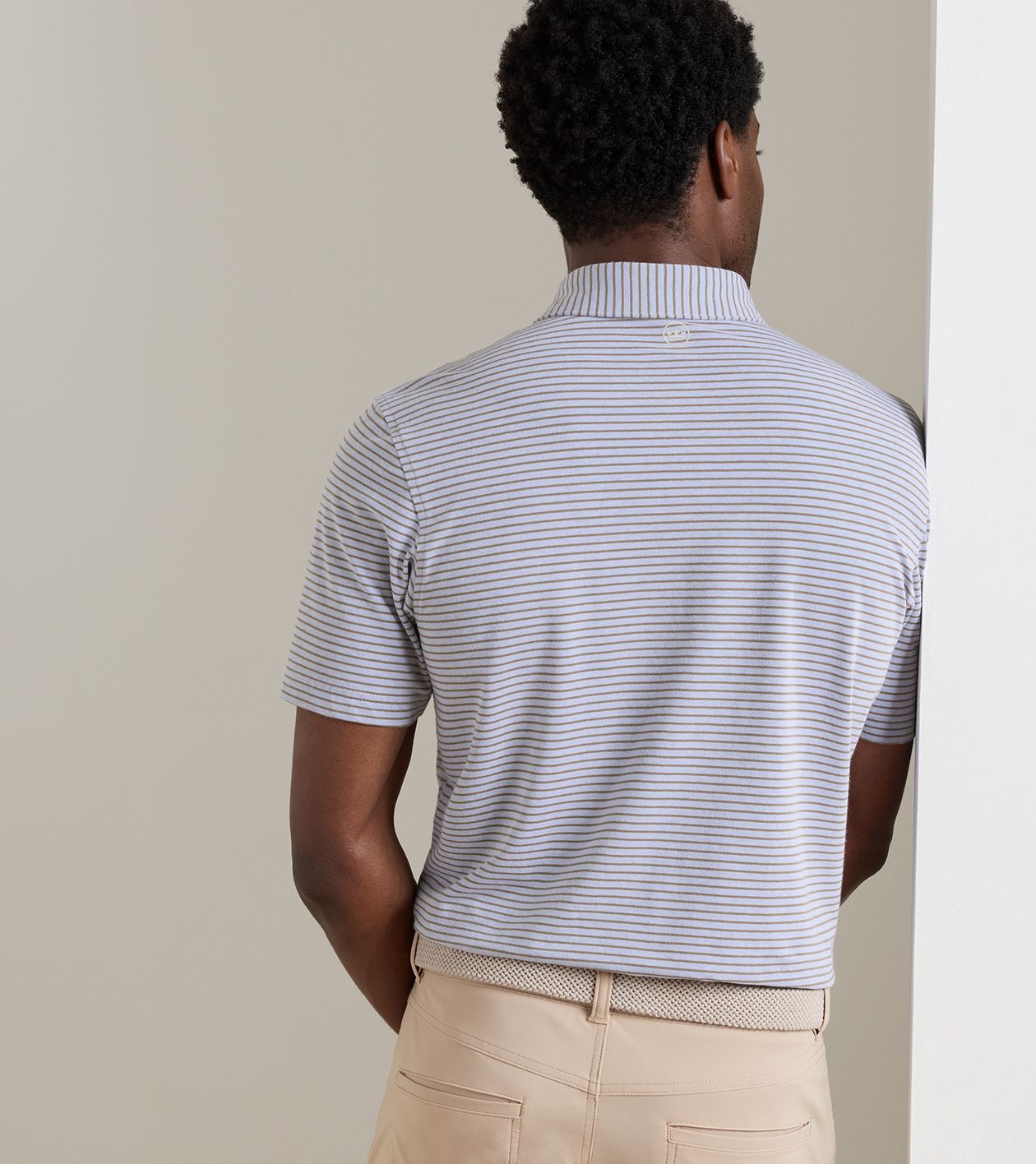 Albatross Stripe Cotton-Blend Piqu&eacute; Polo in WINDY BLUE / LIGHT MOCHA - Alternate Image 2
