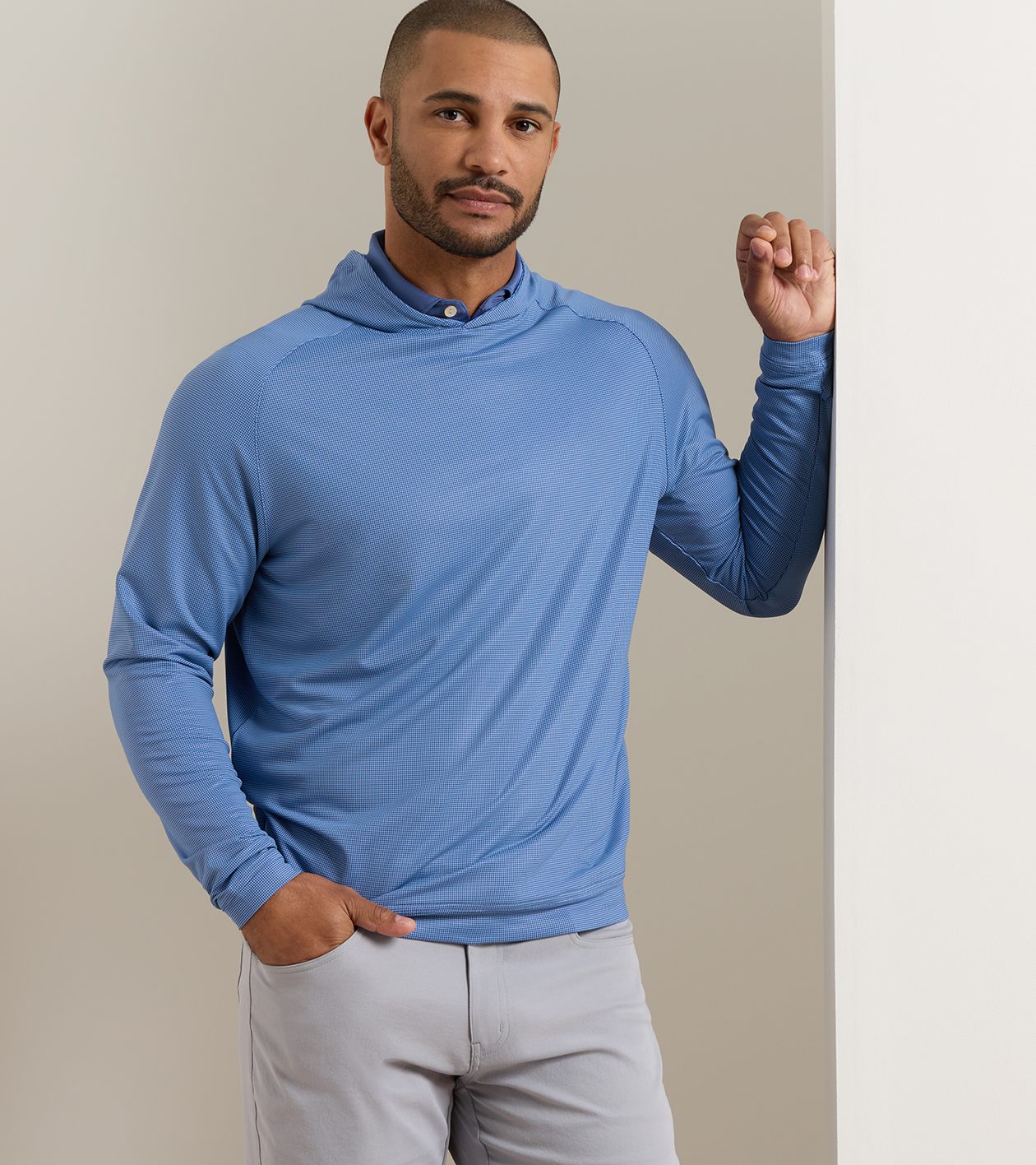 Pine Houndstooth Performance Hoodie in BALI BLUE - Alternate Image 1