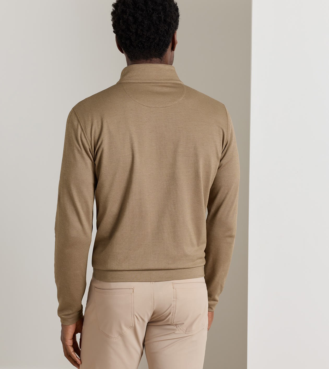 Albatross Cotton-Blend Piqu&eacute; Quarter-Zip in LIGHT MOCHA - Alternate Image 2