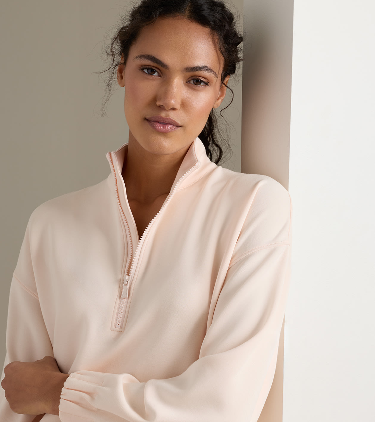 Flora Knit Half-Zip Pullover in ROSEWATER - Alternate Image 3
