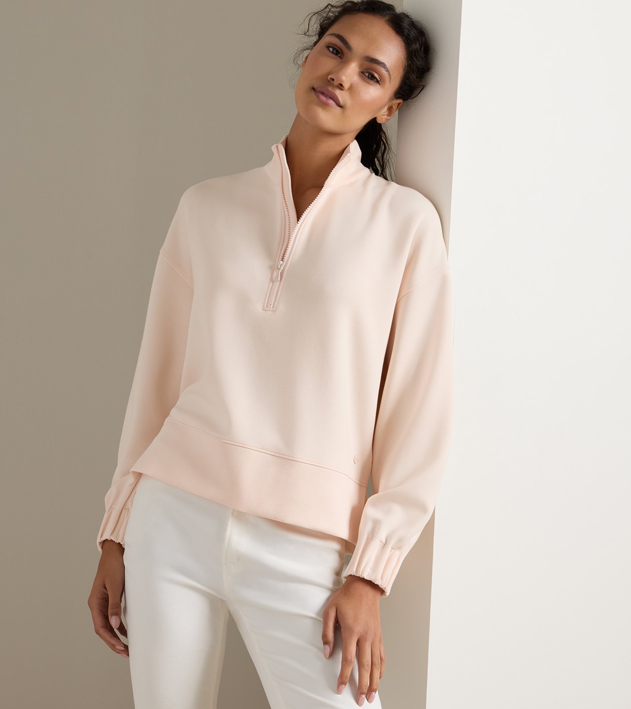 Flora Knit Half-Zip Pullover in ROSEWATER - Alternate Image 1