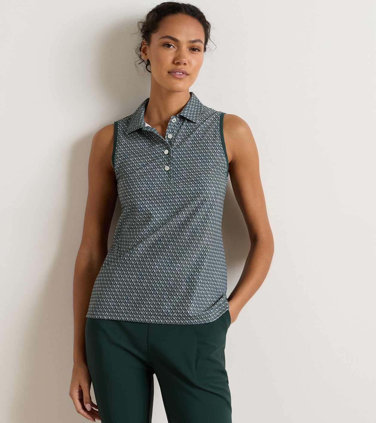 Fresh Cut Banded Sport Mesh Sleeveless Button Polo in PINE BROOK - Alternate Image 1