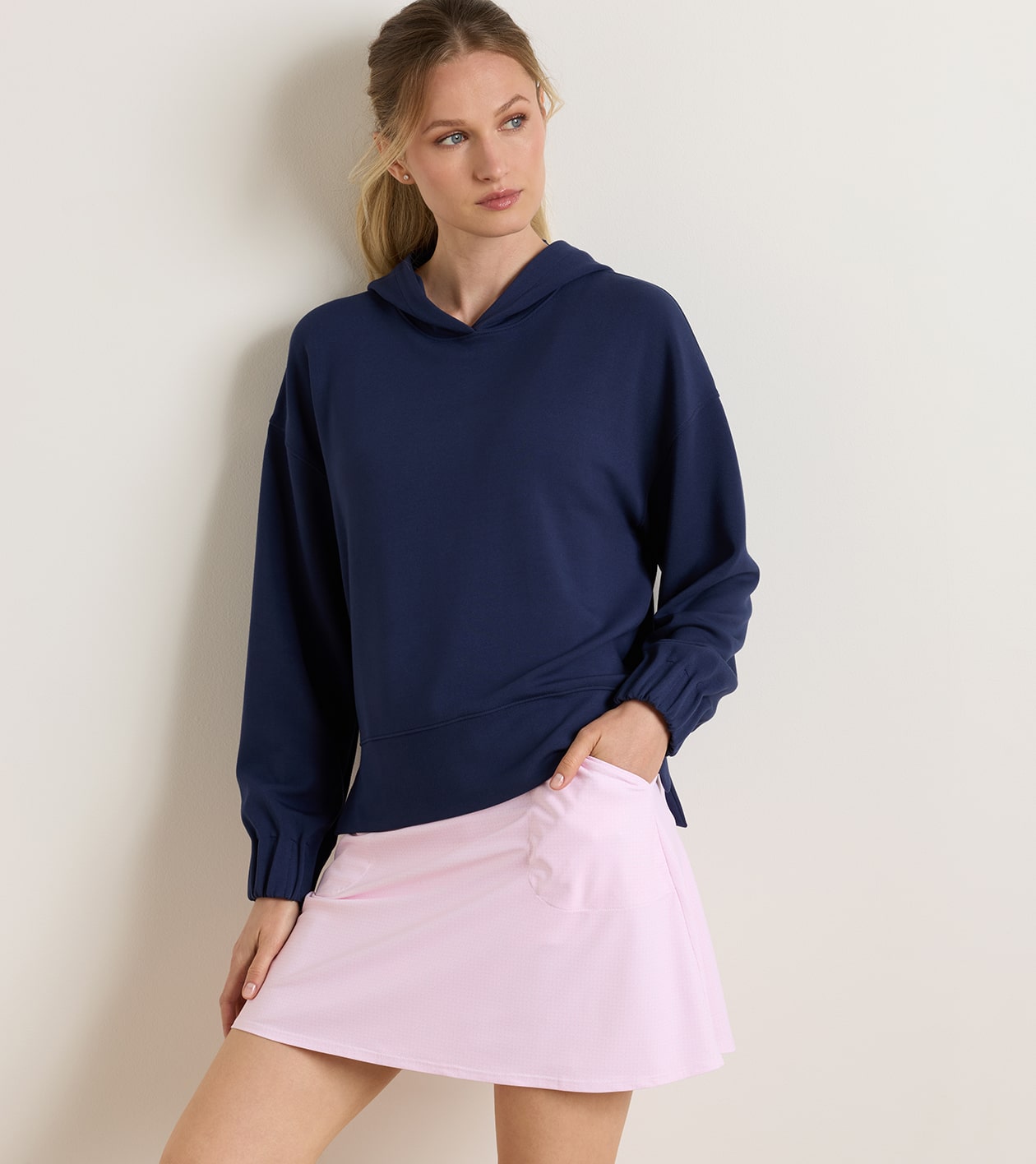 Flora Knit Hoodie in Navy - Alternate Image 1