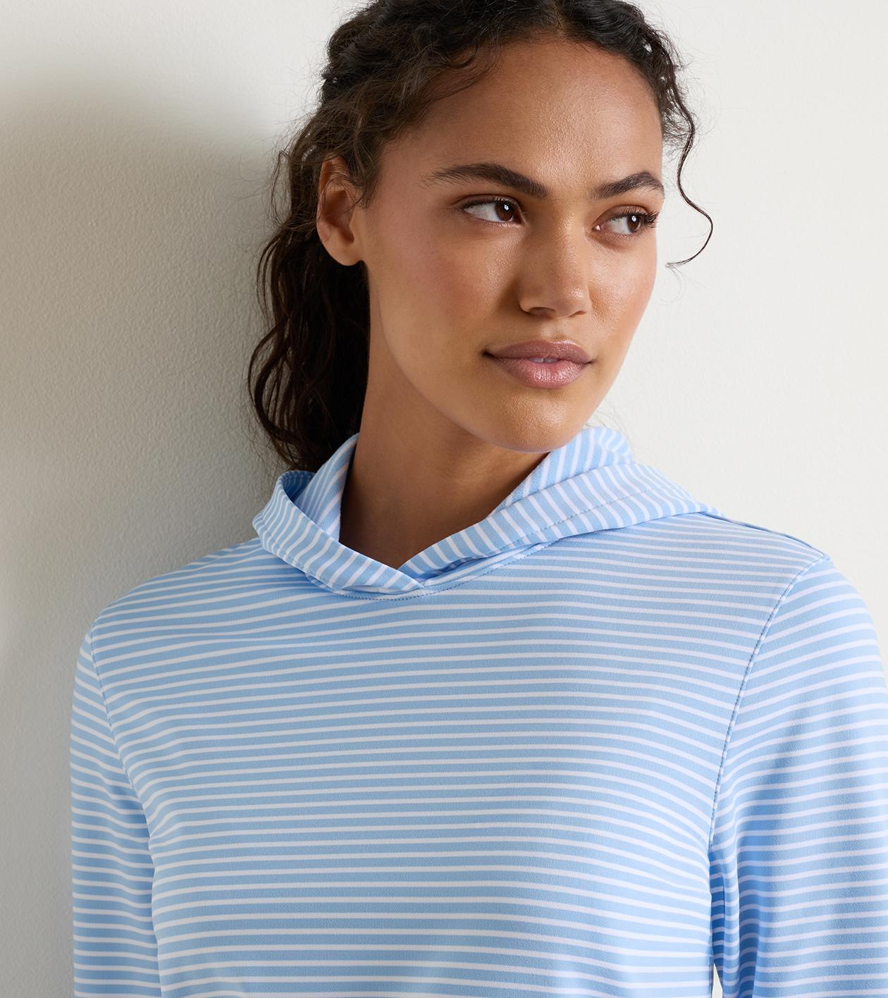 Pine Harbour Stripe Performance Hoodie in Cottage Blue - Alternate Image 4