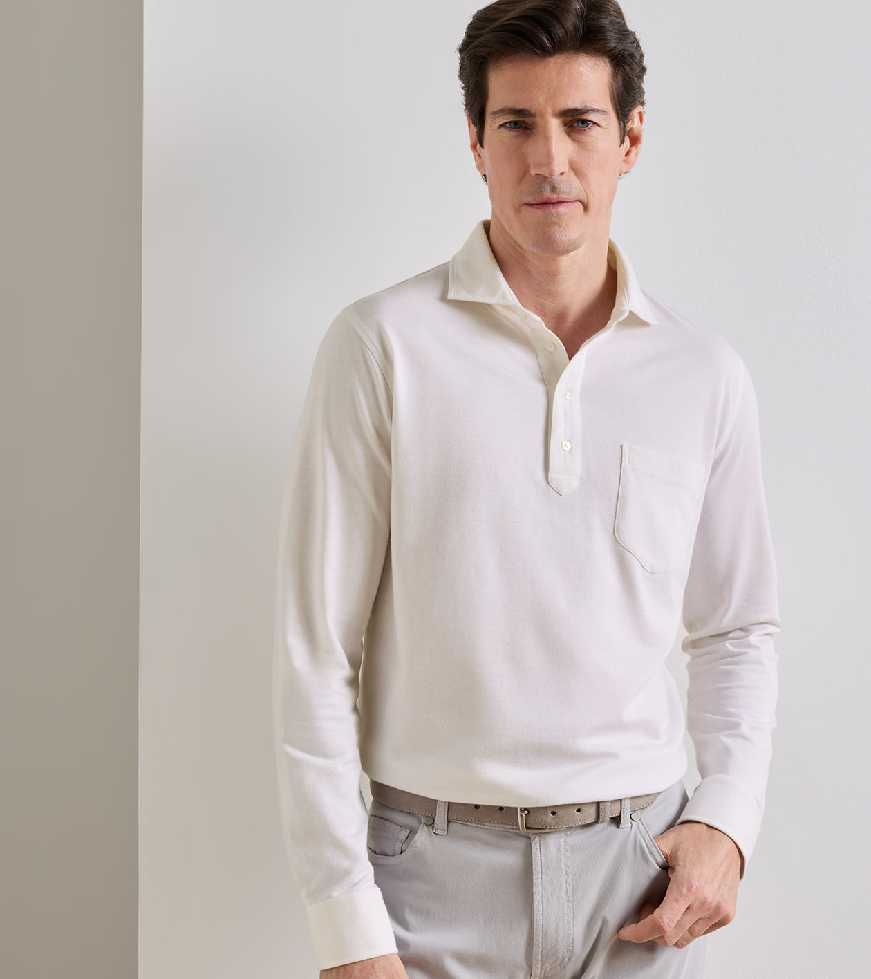 Amble Long-Sleeve Cotton Cashmere Polo - Alternate Image 1