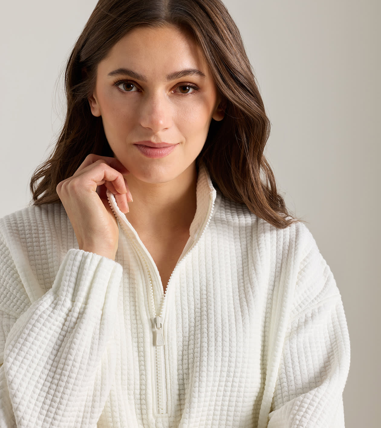 Flora Knit Jacquard Half-Zip Pullover in SOFT WHITE - Alternate Image 4