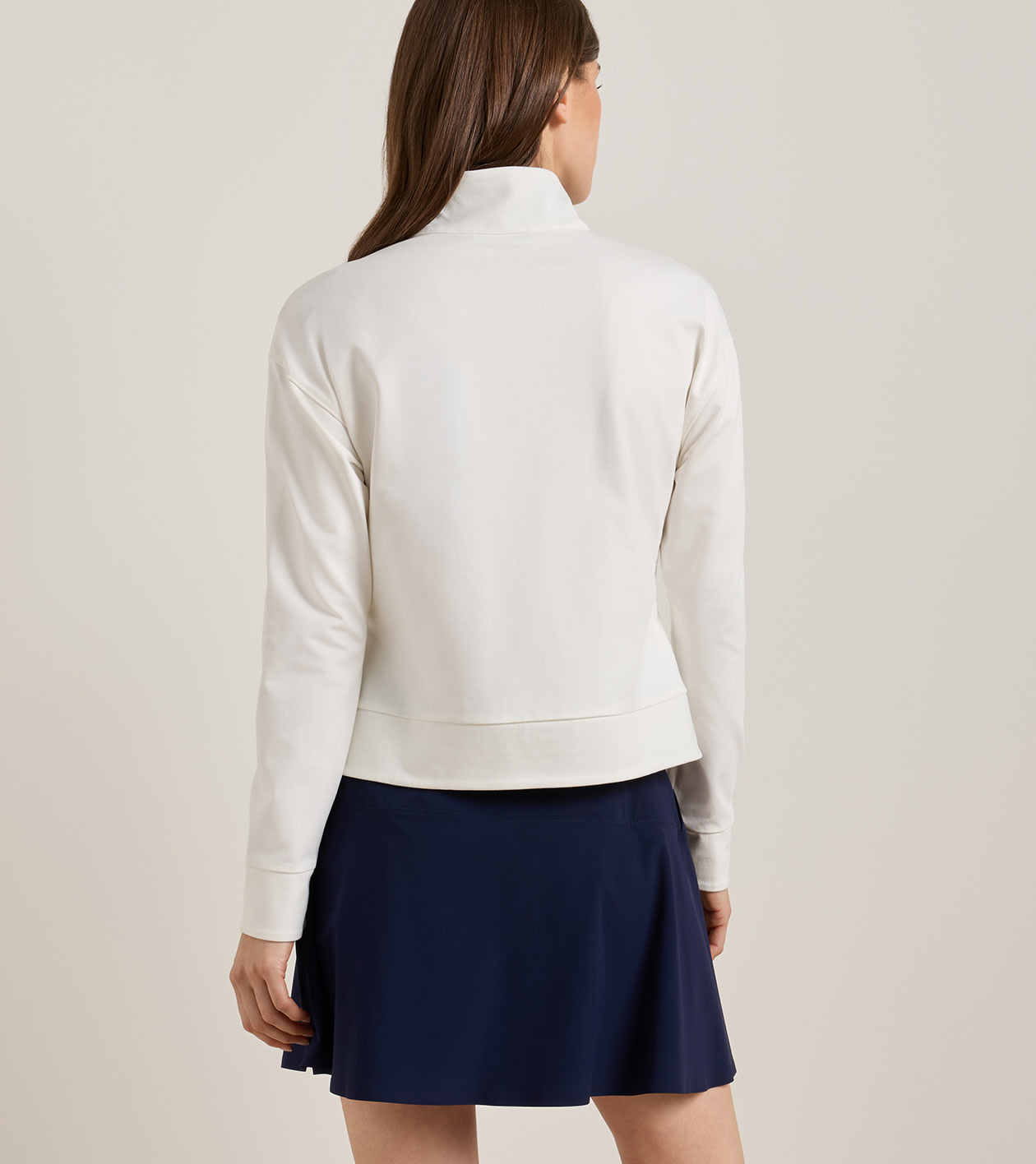 Coolspun Lite Cotton Quarter-Zip Pullover in SOFT WHITE / NAVY - Alternate Image 2