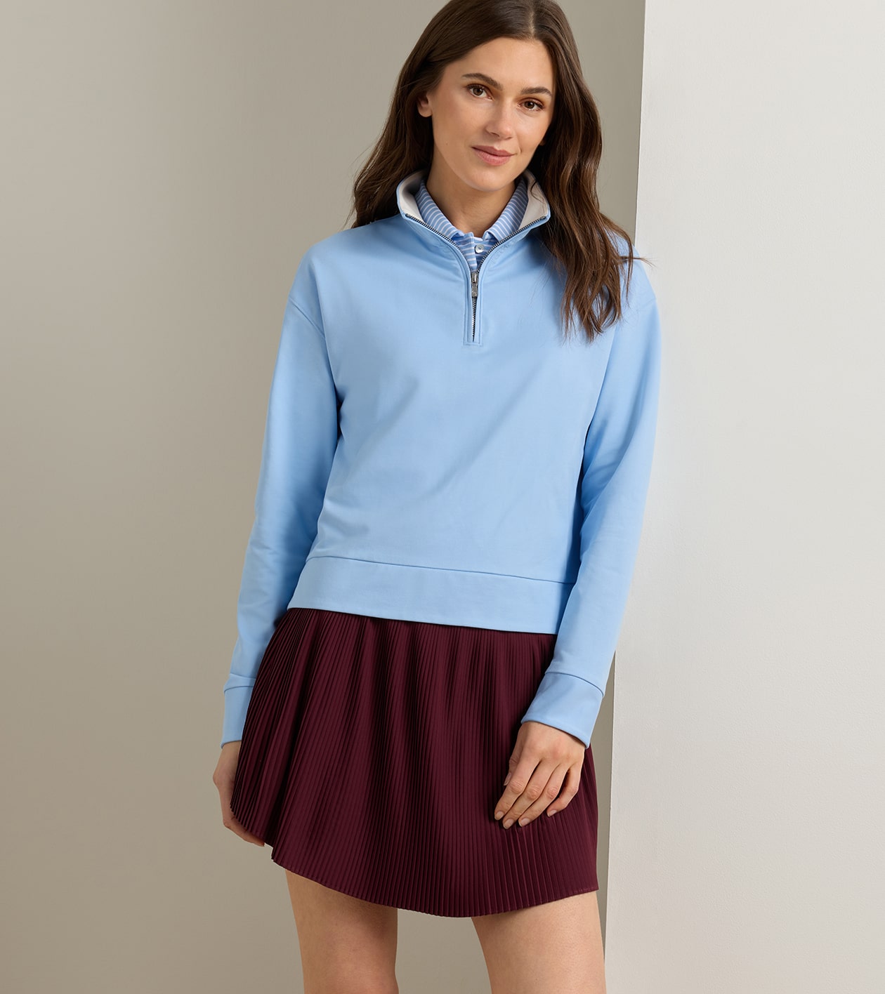 Coolspun Lite Cotton Quarter-Zip Pullover in COTTAGE BLUE / SOFT WHITE - Alternate Image 1