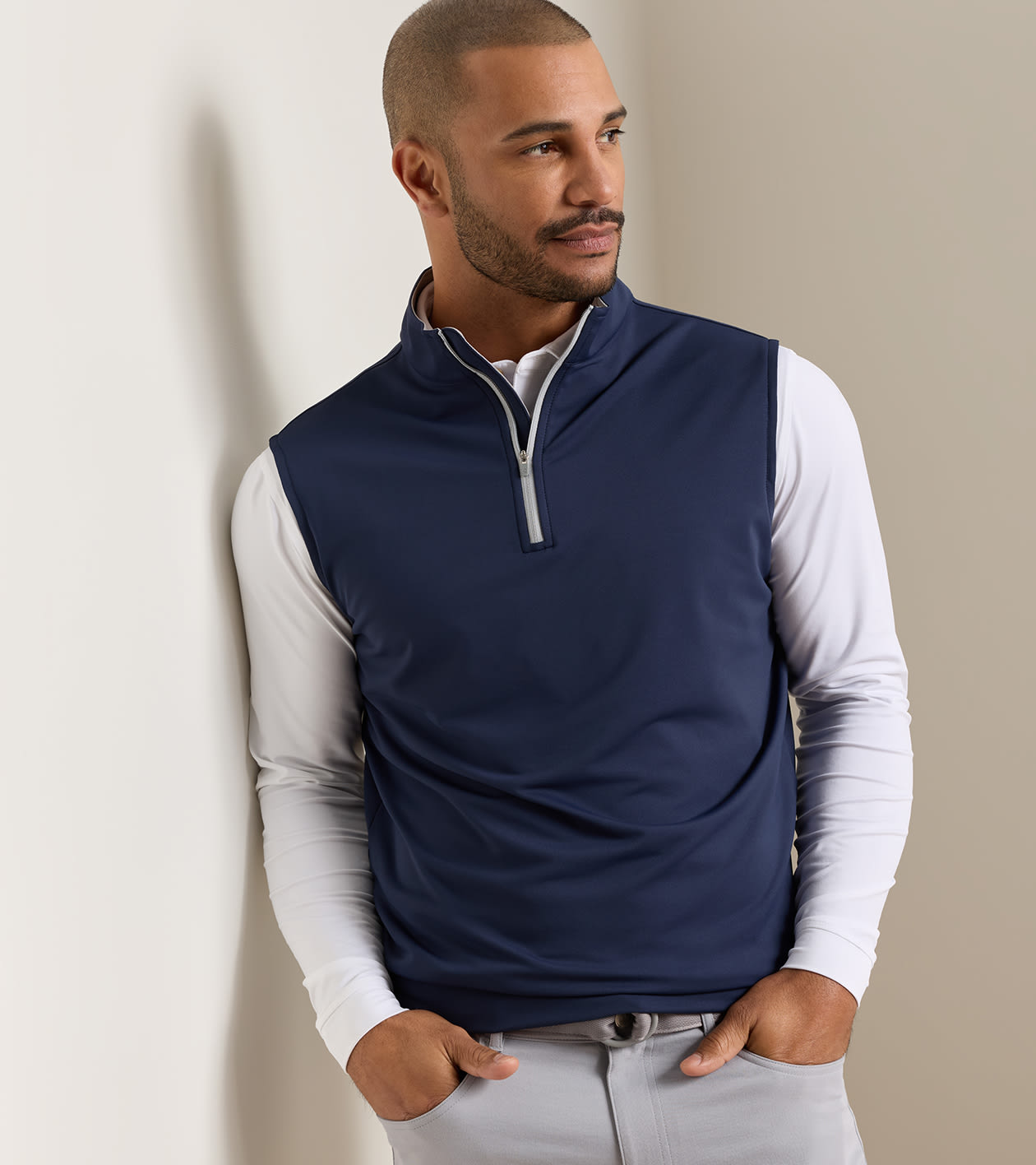 Galway Stretch Loop Terry Quarter-Zip Vest | Men's Vests | Peter
